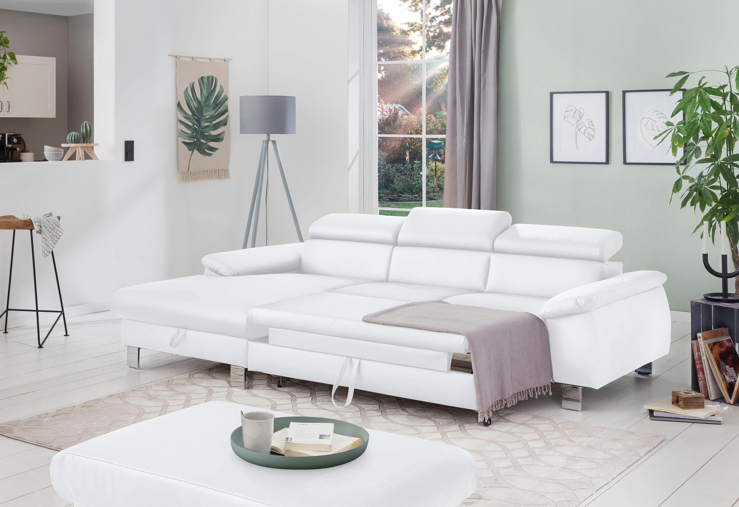 COTTA Polstergarnitur »Komaris L-Form«, (Set), Set bestehend aus: Ecksofa mit Kopfteilverstellung & Hocker