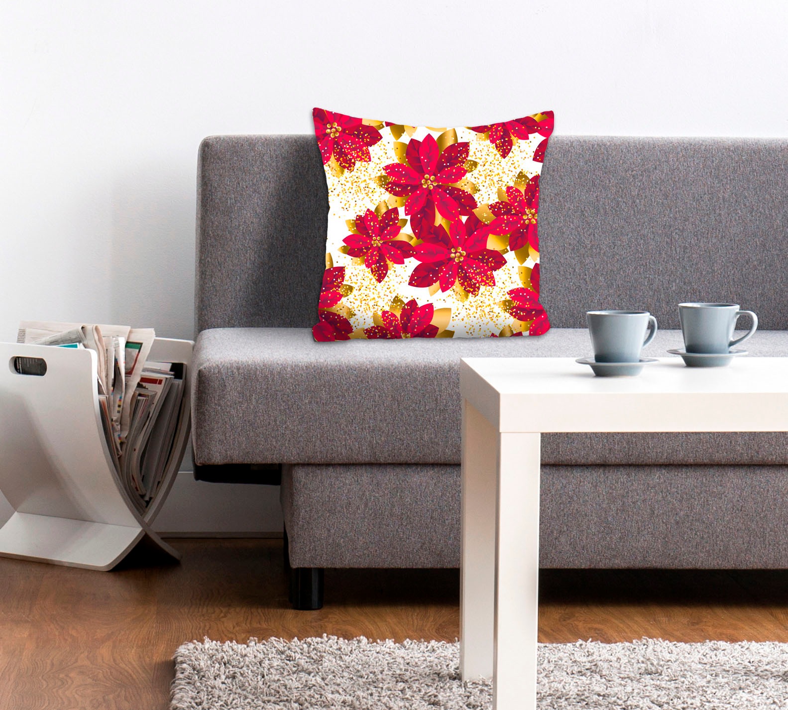queence Dekokissen »Rosie«, Kissenhülle,Rote Blüten,Goldene Blüten,Blumenmu günstig online kaufen