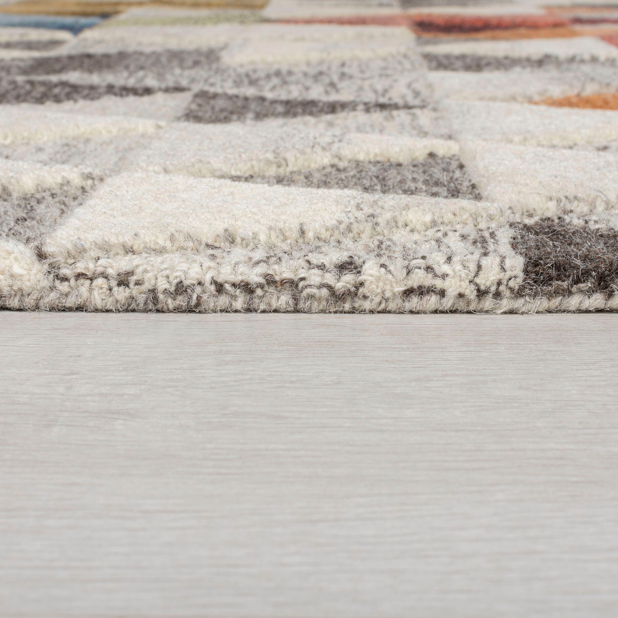 FLAIR RUGS Wollteppich »Amari«, rechteckig, 10 mm Höhe, mit Hoch-Tief-Effekt, aus 100% Wolle, grafische & geometrische Muster