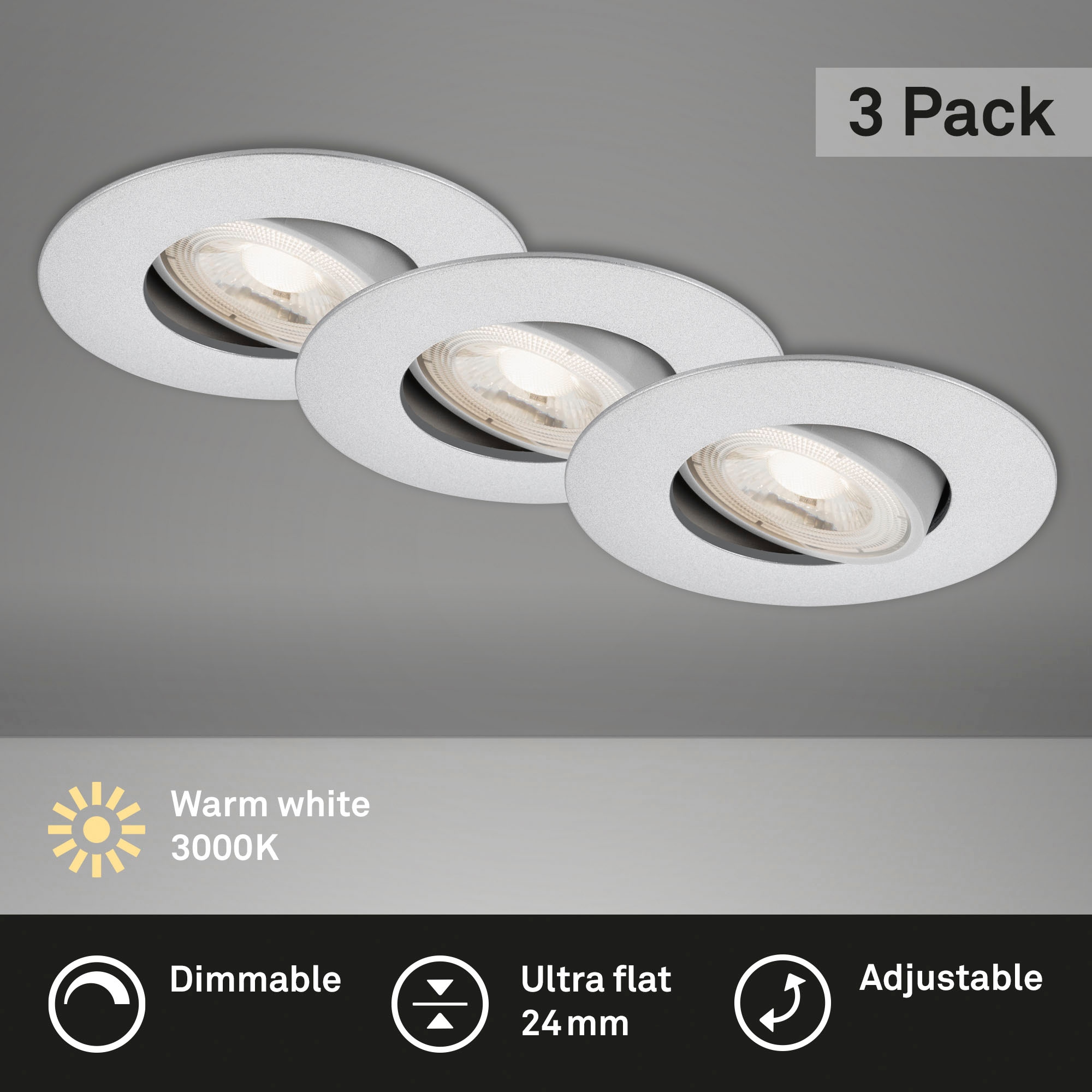 Briloner Leuchten LED Einbauleuchte »7048034 KULANA«, Leuchtmittel LED-Board | LED fest integriert, Einbauleuchte SET schwenkbar + dimmbar IP23 Ø 9cm