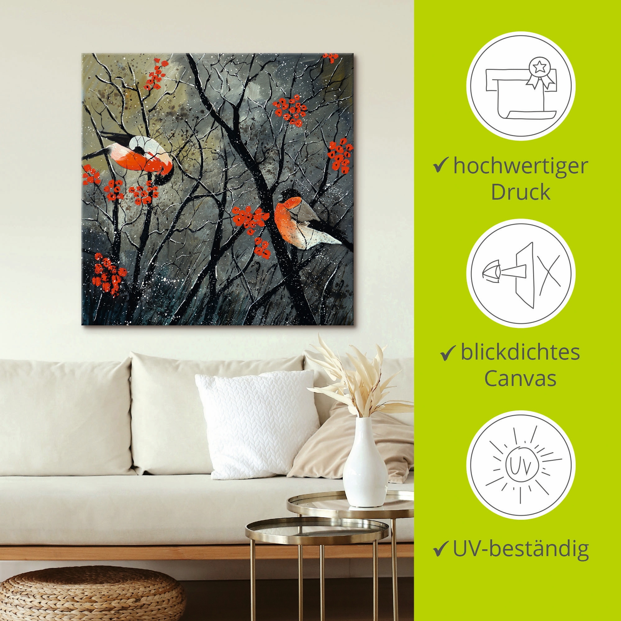 Artland Wandbild »rote Vögel im Winter«, Vögel, (1 St.), als Alubild, Outdoorbild, Leinwandbild, Wandaufkleber, versch. Größen