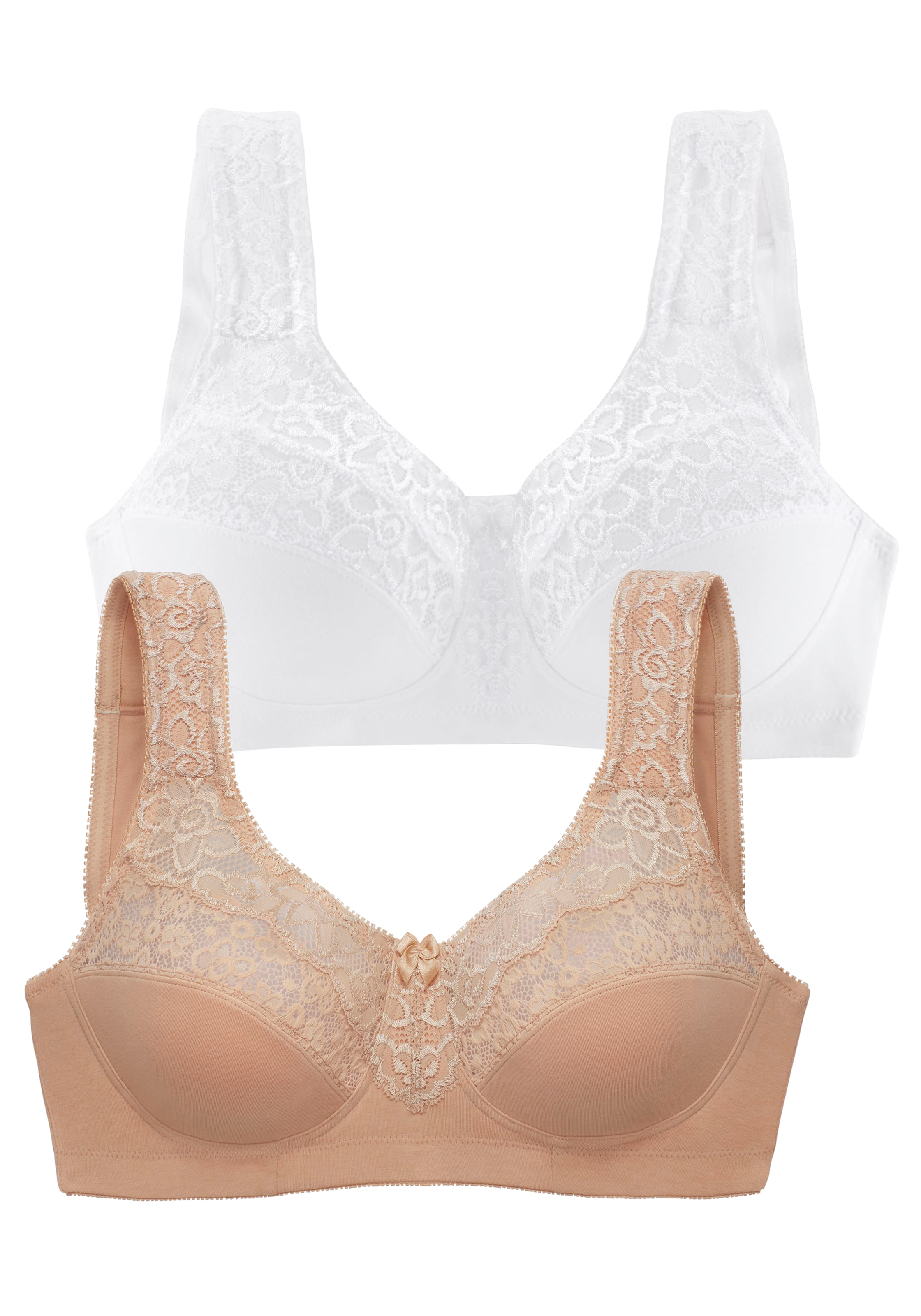 petite fleur by Lascana Entlastungs-BH », BH ohne Bügel, bügelloser BH, Komfort-BH, Baumwoll-BH« Packung,  mit breiten Trägern & Spitzeneinsätzen, große Größen, bequemer BH