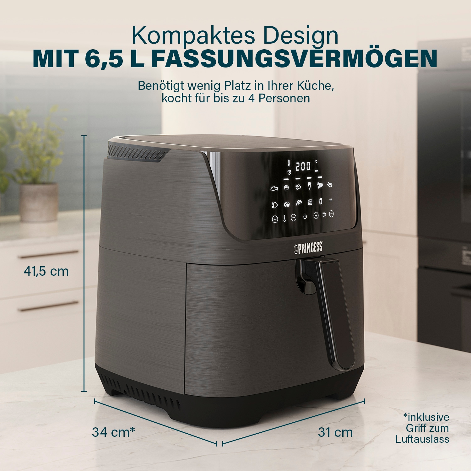 PRINCESS Heißluftfritteuse »182061«, 1800 W, Fassungsvermögen 6,5 l, mit herausnehmbarer Trennwand