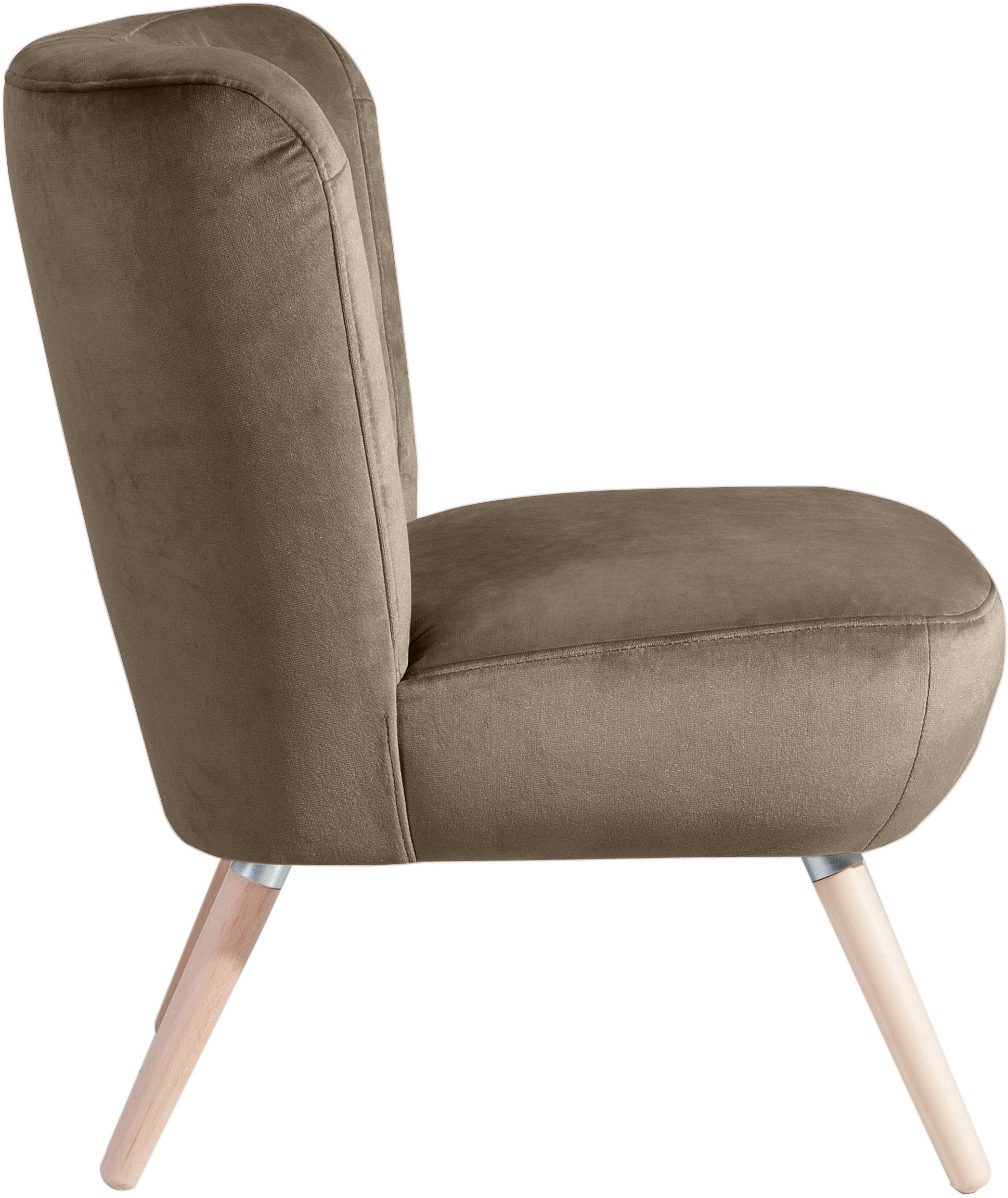 Max Winzer® Sessel »Nikki, Loungesessel, Retro und modern, mit geschwungener Rückenlehne«, Knopfheftung, weicher Samtvelours in aktuellen Farben