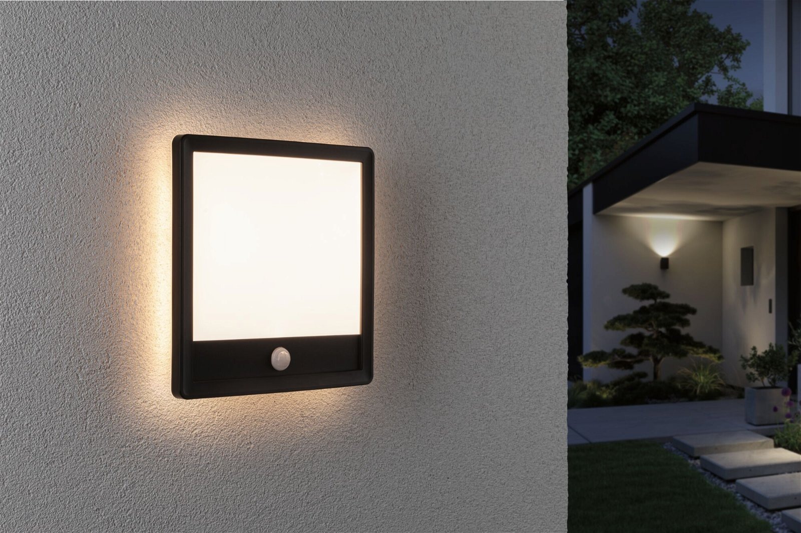 Paulmann LED Außen-Wandleuchte »Außenpanel Lamina 250x47mm 3000K 14,5W 950lm 230V Kunststoff«, 1 flammig, Backlight Bewegungsmelder seewasserresistent IP44 3000 K, eckig