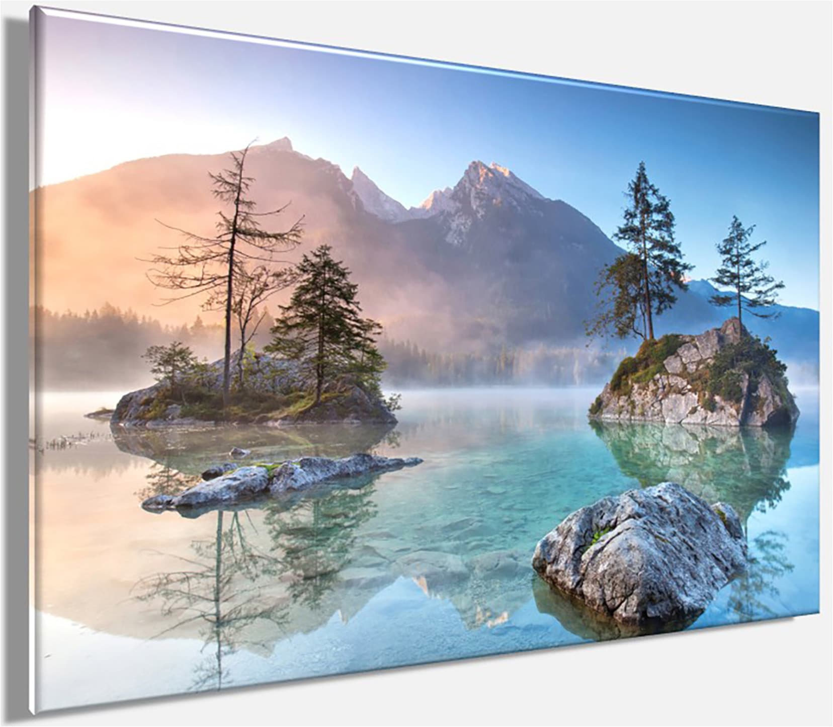 Bönninghoff Leinwandbild »Wandbild HINTERSEE BAYERN 60x90 cm – Leinwandbild Keilrahmen Deko« See 1 Stk. tlg. auf Keilrahmen gespannt