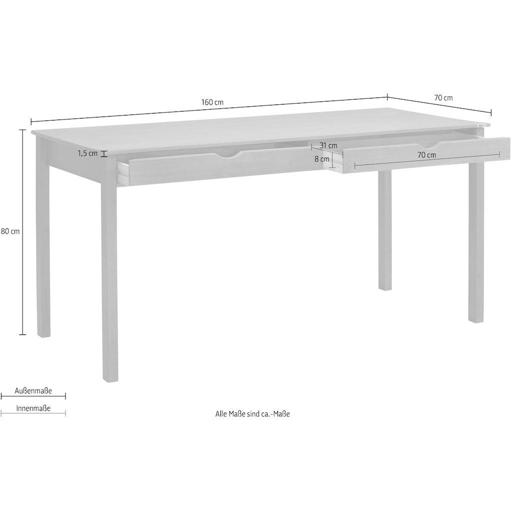 INOSIGN Schreibtisch »Gava«, (1 St.), Kiefer massiv, eingefräste Griffmulden, Höhe 80 cm