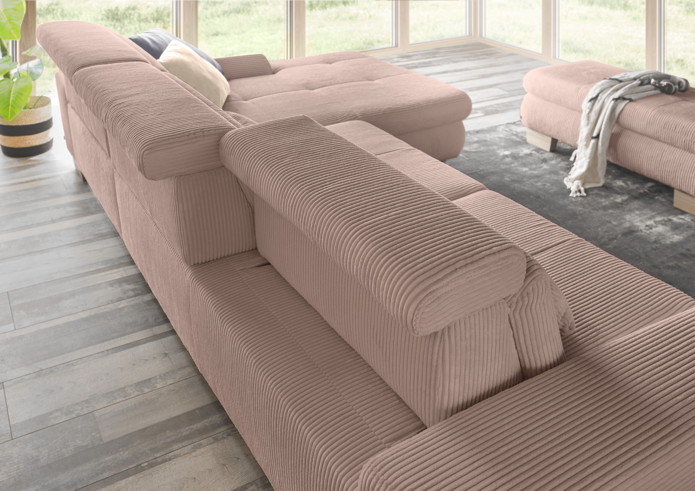 set one by Musterring Ecksofa, whlw. mit Funktion, Kaltschaum, in Cord, rose, Sitzhöhe 49