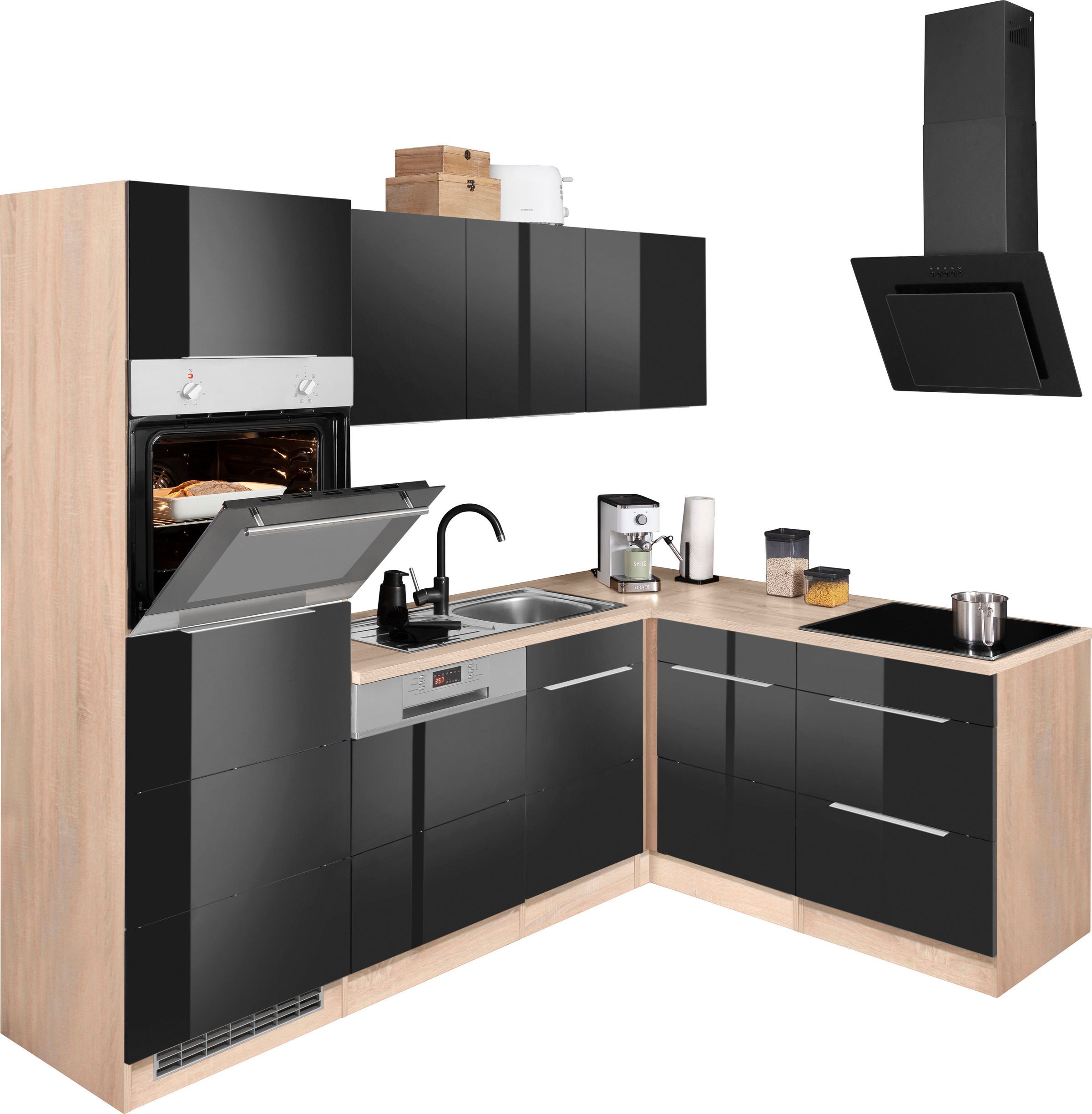 KOCHSTATION Winkelküche »KS-Brindisi Stellbreite 230/170 cm«, wahlweise mit E-Geräten und Induktion, mit MDF-Fronten