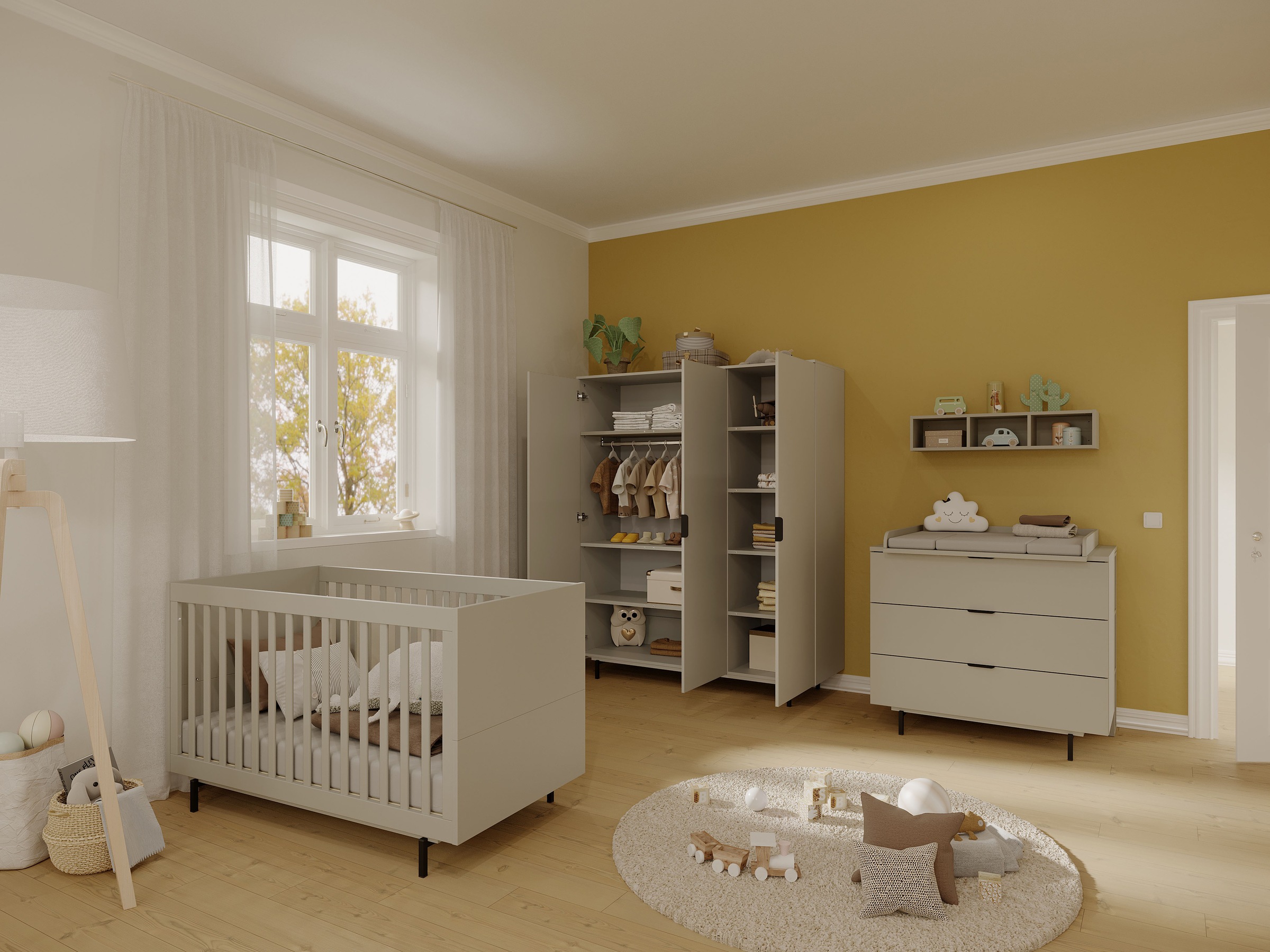 GERMANIA Kinderkleiderschrank »Tomino«, (1 St.), modernes Design, gedämpfte Türen, B/H/T 158/190/54 cm, 7 Einlegeböden