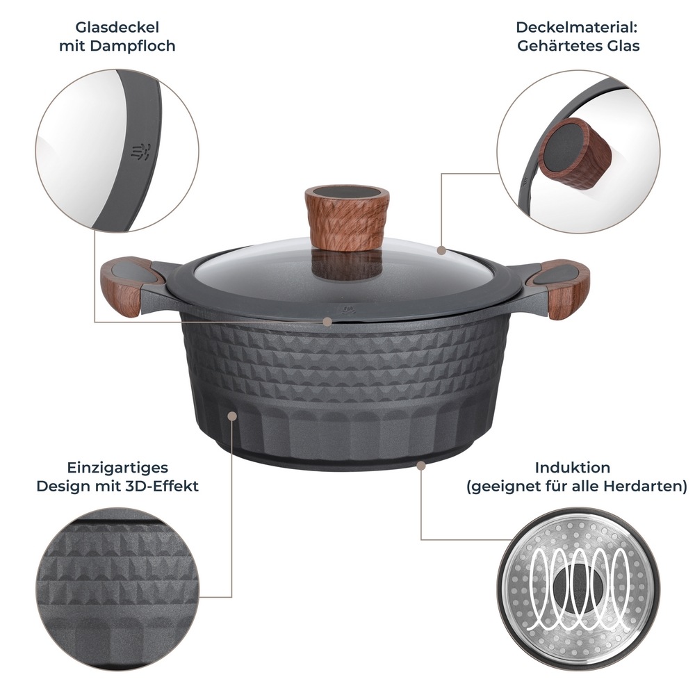 RESTO Kitchenware Kochtopf »Capella, Schmortopf antihaftbeschichtet und spülmaschinenfest« Aluminiumguss 2 Stk. tlg. mit Glasdeckel und stoßdämpfendem Silikonrand, im Geschenkkarton