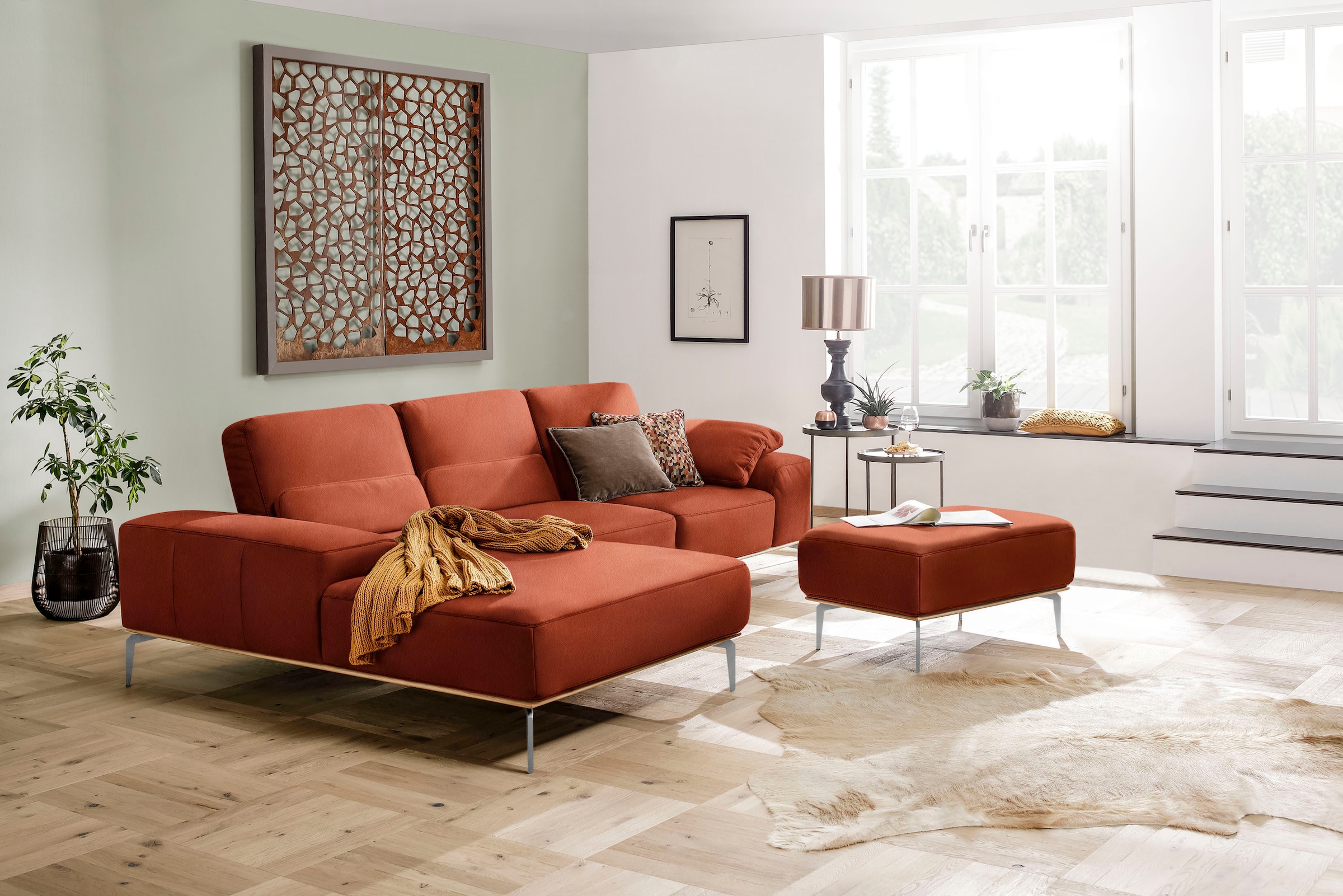W.SCHILLIG Polsterhocker »run«, mit elegantem Holzsockel, Füße in Chrom glänzend, Breite 75 cm
