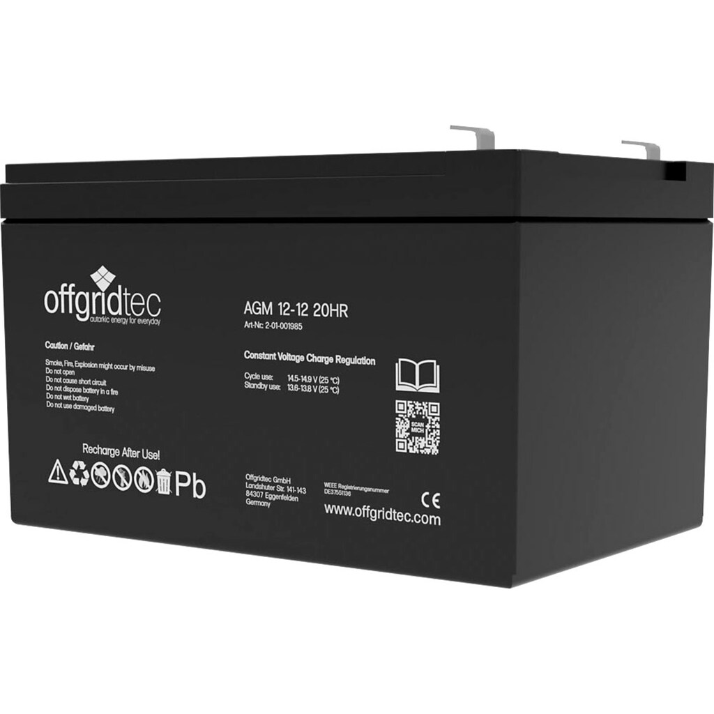offgridtec Akku »AGM-Batterie 12V/12Ah 20HR«, 12 V, Solar Batterie Akku Extrem zyklenfest