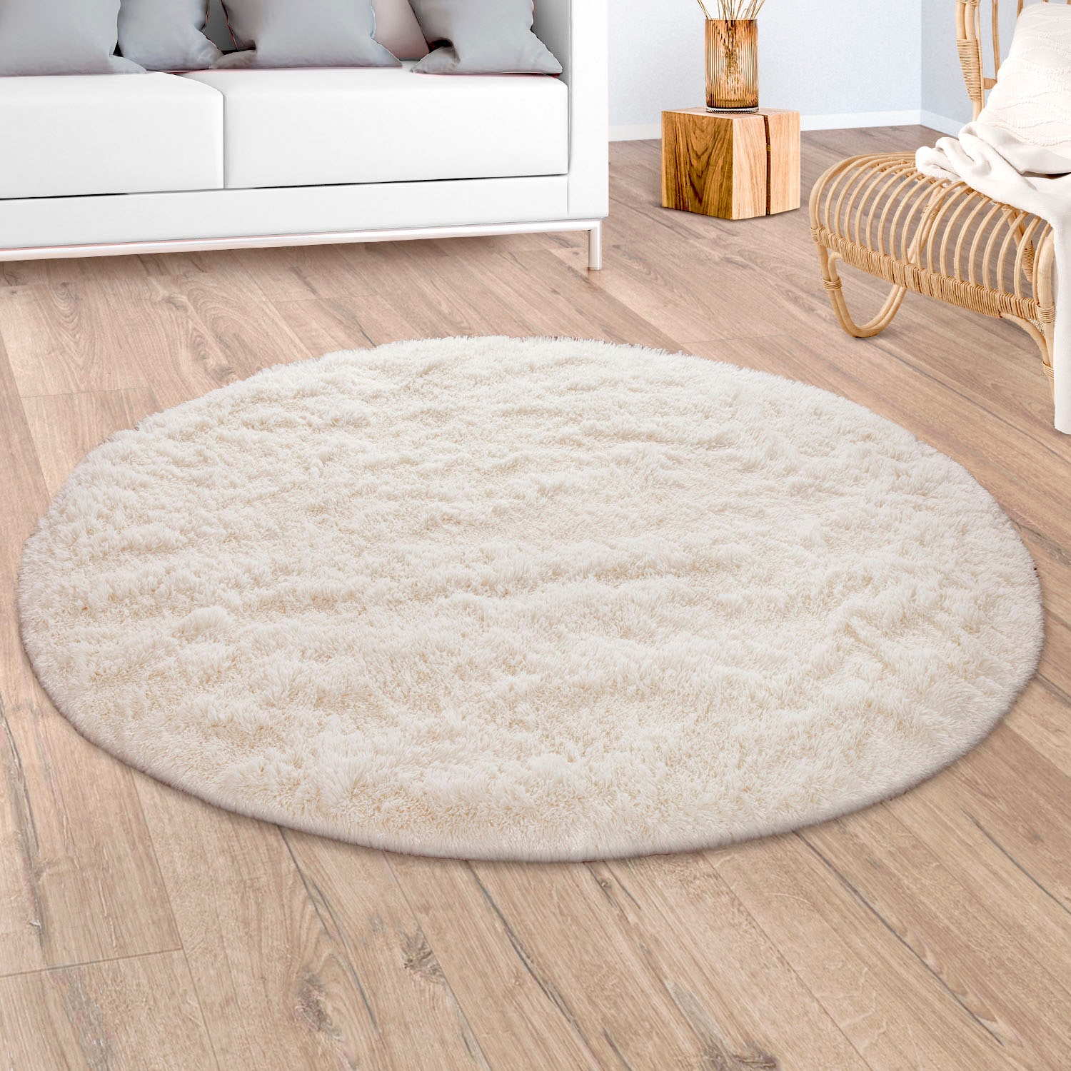 Paco Home Hochflor-Teppich »Silky 591«, rund, 37 mm Höhe, Uni Farben, beson günstig online kaufen