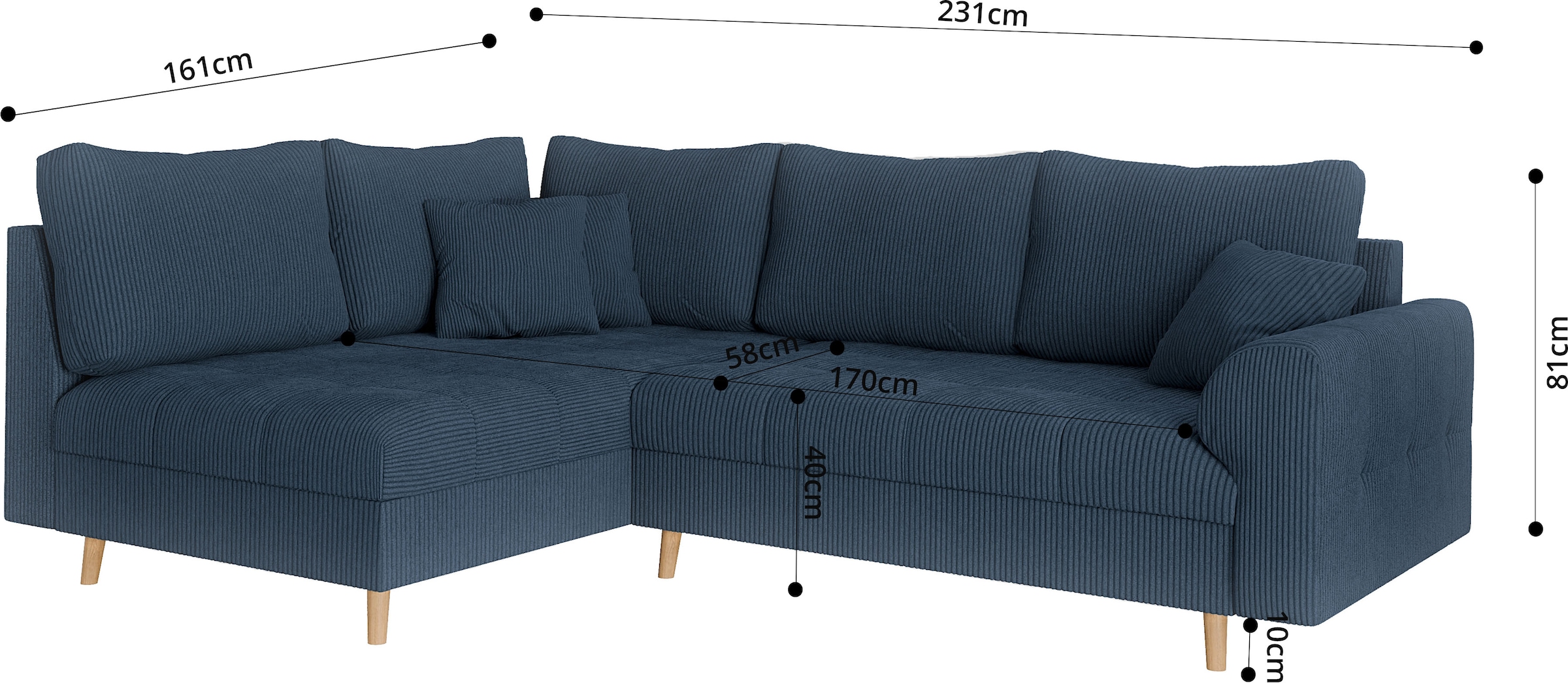 Home affaire Ecksofa »CHARRE incl. 3 Zierkissen«, L-Form, feine Steppung, lose Rückenkissen, auch in Cord und Bouclé