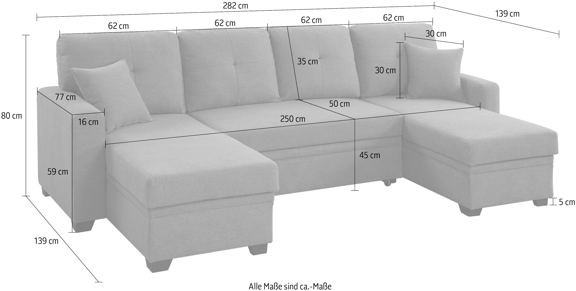 ATLANTIC home collection Wohnlandschaft »Gerrit U-Form«, Schlafsofa, mit 2 Bettkästen, Recamiere rechts oder links montierbar