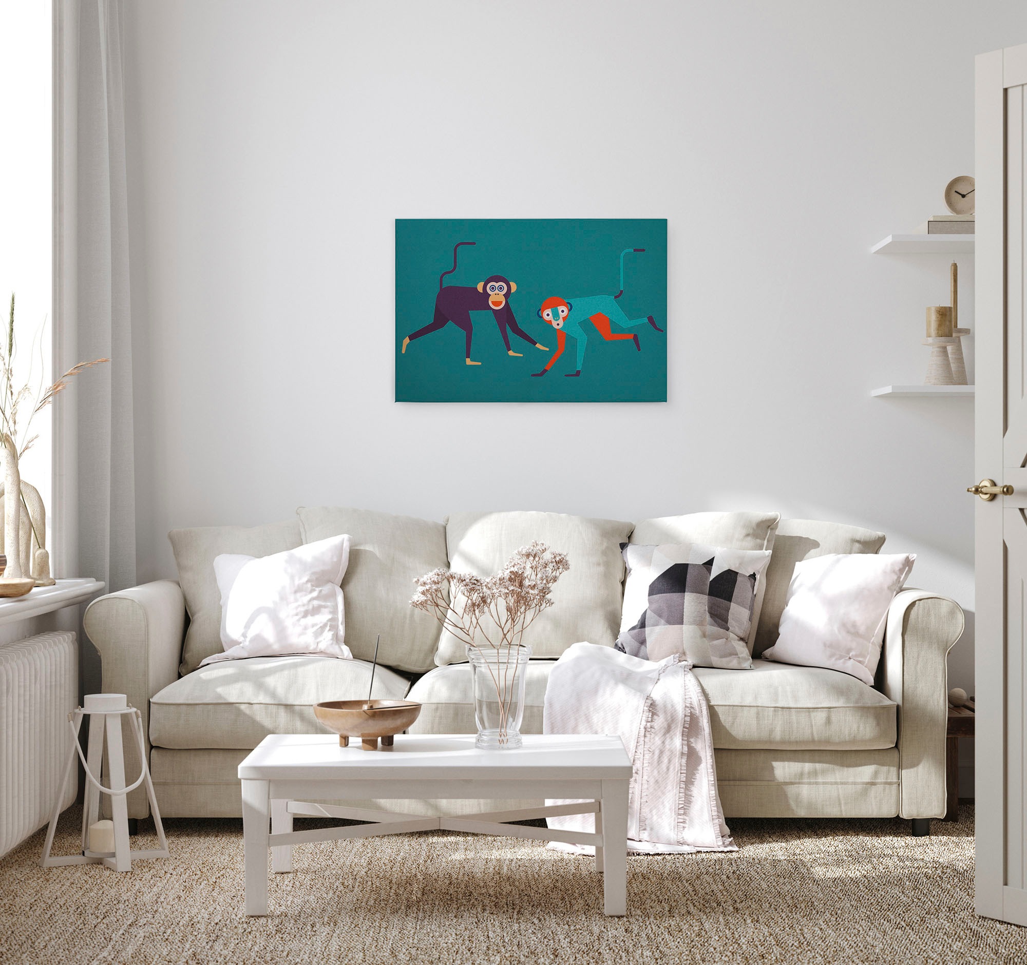 A.S. Création Leinwandbild »monkey business«, Kunst-Tiere-Kinder, (1 St.), Keilrahmen Bild Kunst Affen Bunt Leinwand-Bild Wohnzimmer modern Wand