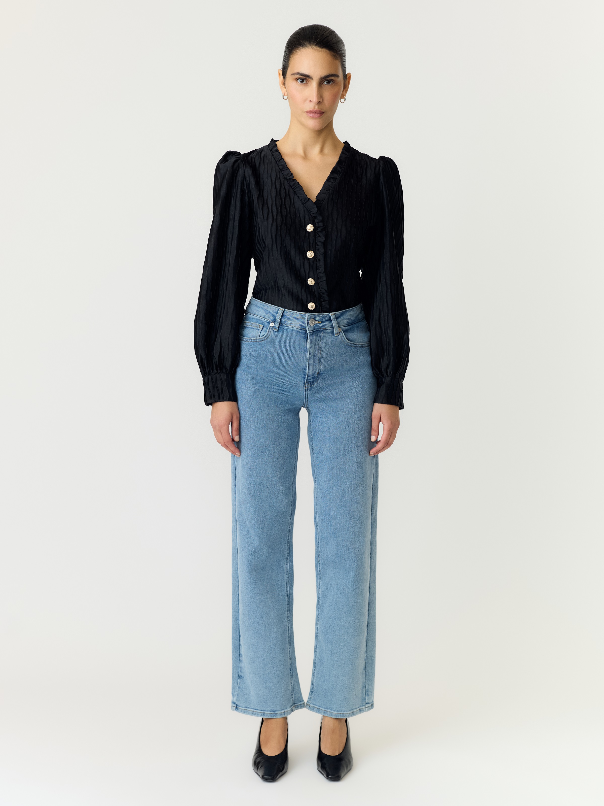 Y.A.S Langarmbluse »YASRIPPLE LS V-NECK SHIRT S. NOOS« Polyester