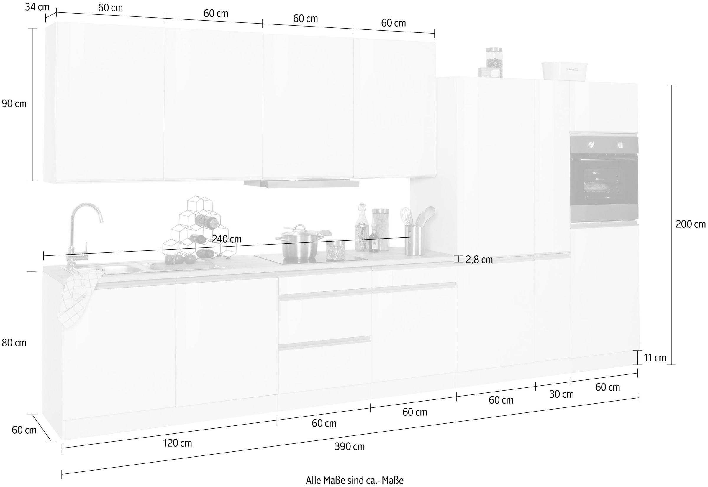 KOCHSTATION Küchenzeile »KS-Ohio«, mit E-Geräten, Breite 390 cm