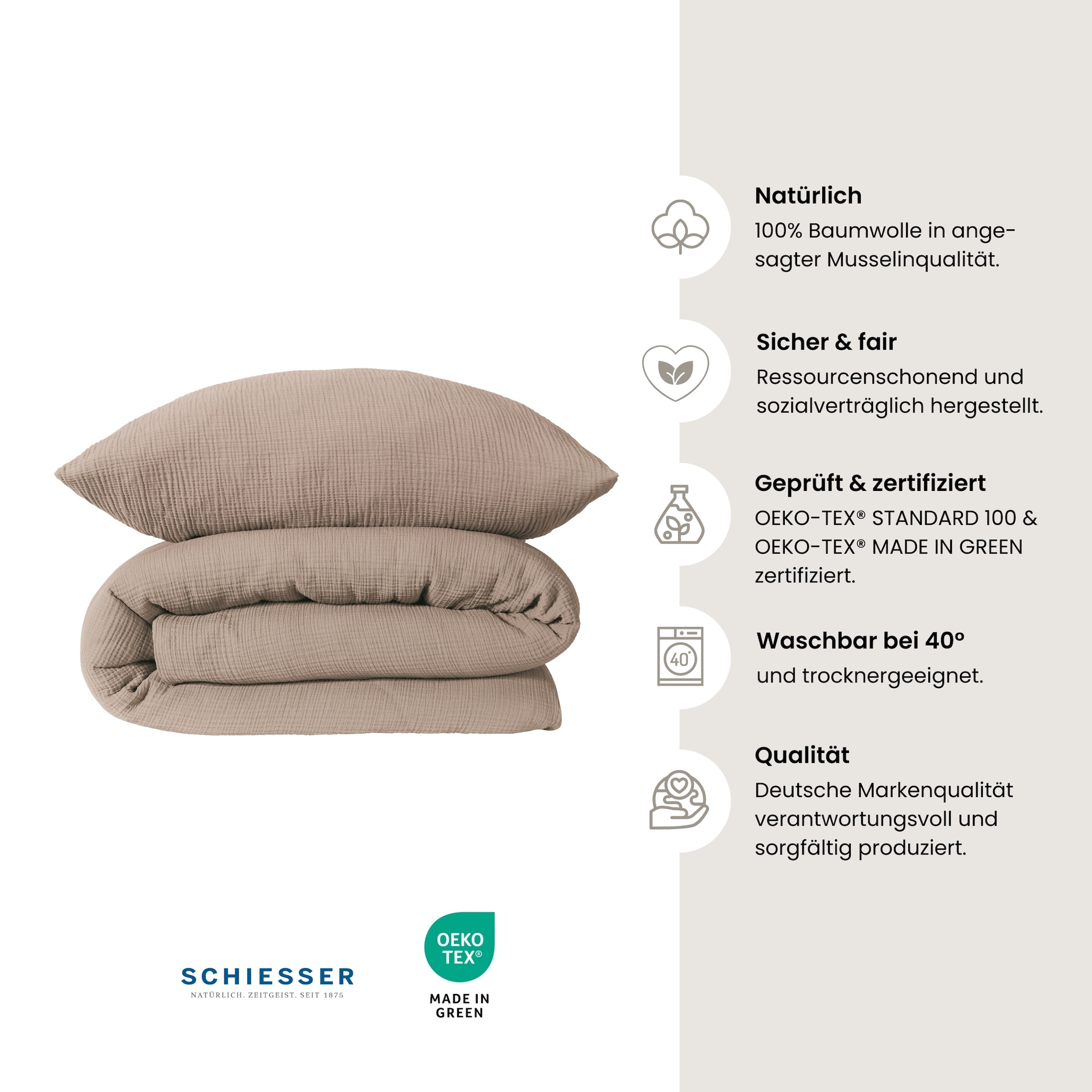 Schiesser Bettwäsche »Molly aus supersofter Musselin-Qualität in gedeckten Farben«, Made in Green