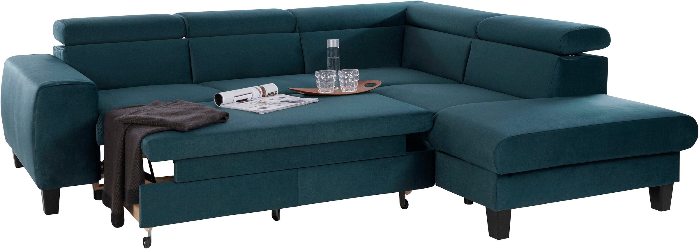 COTTA Polstergarnitur »Morven L-Form«, (Set), Set bestehend aus: Ecksofa mit Kopfteilverstellung & Hocker