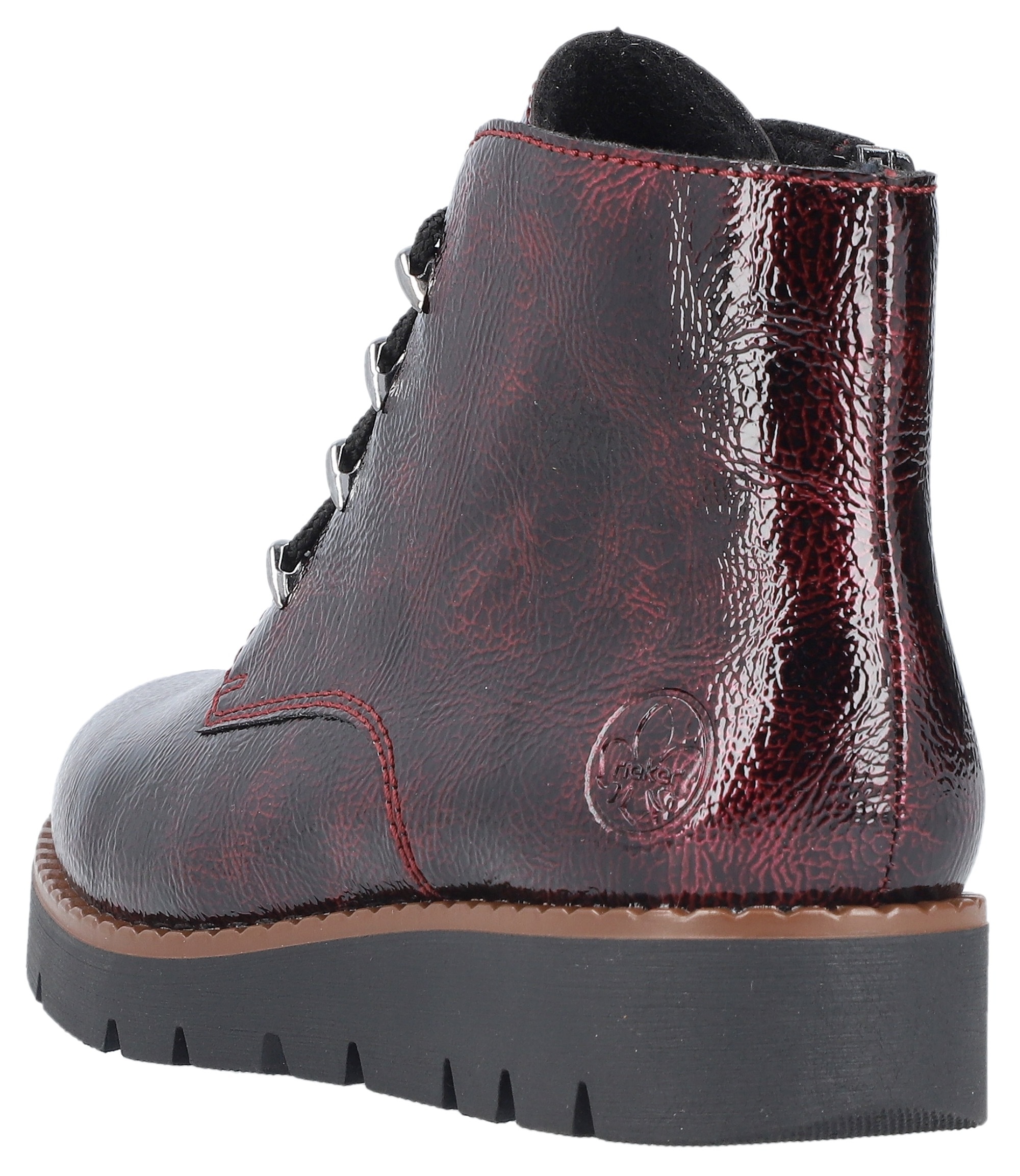 Rieker Plateaustiefelette, Schnürstiefelette, Keilboots mit Anziehschlaufe in glänzendem Look