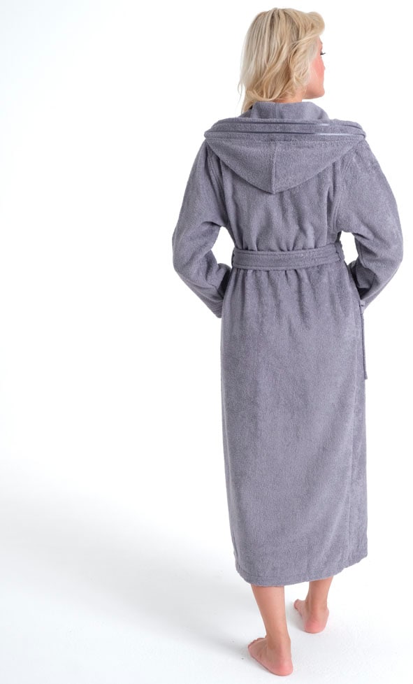 Bruno Banani Damenbademantel »Clement, ideal für Sauna & Spa, Hotelbademantel, Morgenmantel«, (1 St.), 100% Baumwolle, einfarbig, glänzende Streifen-Bordüre, Taschen, XS-3XL