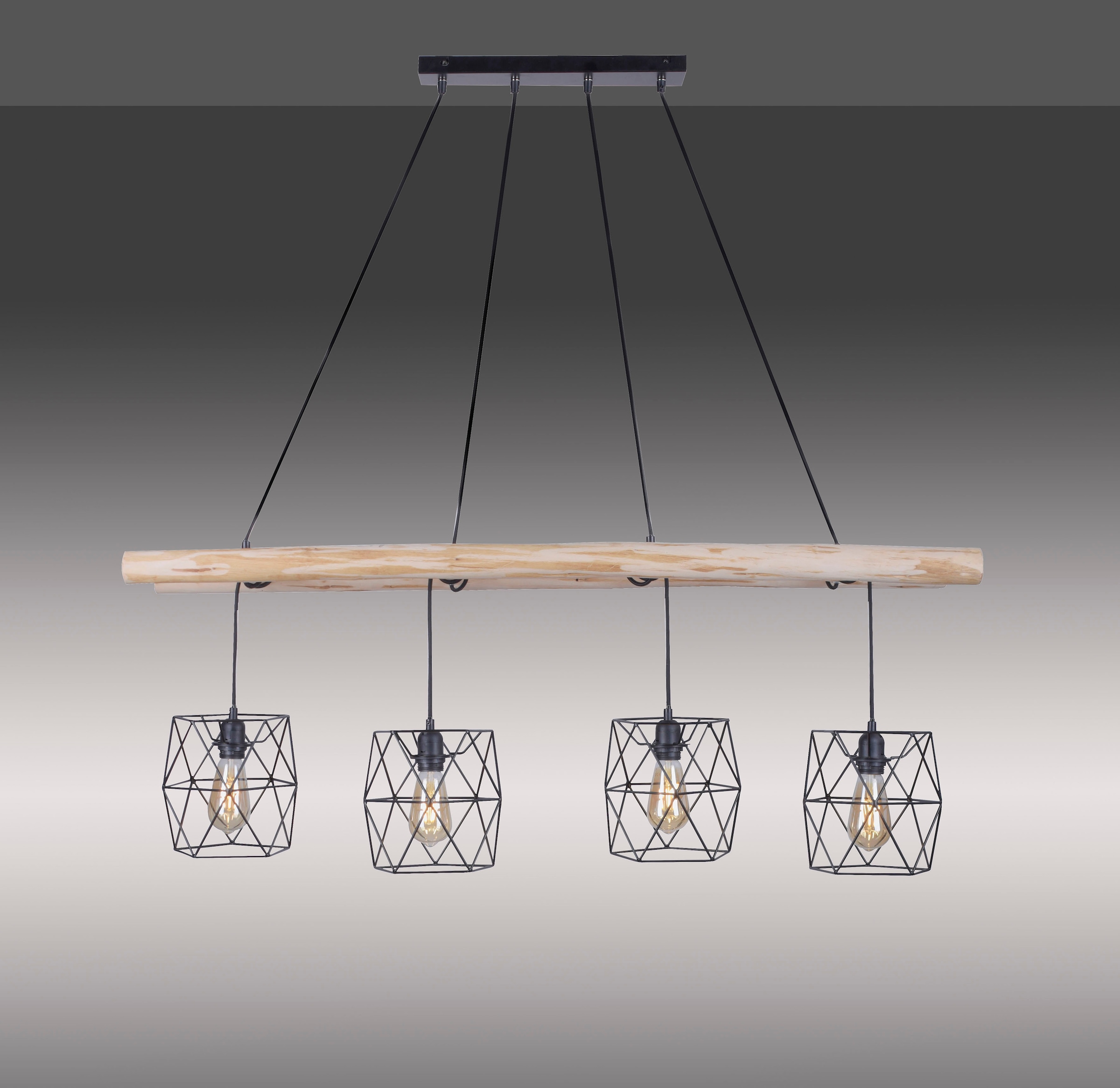 Leuchten Direkt LED Pendelleuchte »EDGAR«, 4 flammig-flammig, Kombination  aus lack. Metallkörbchen & rustikalem Holz; Leiter-Optik online kaufen
