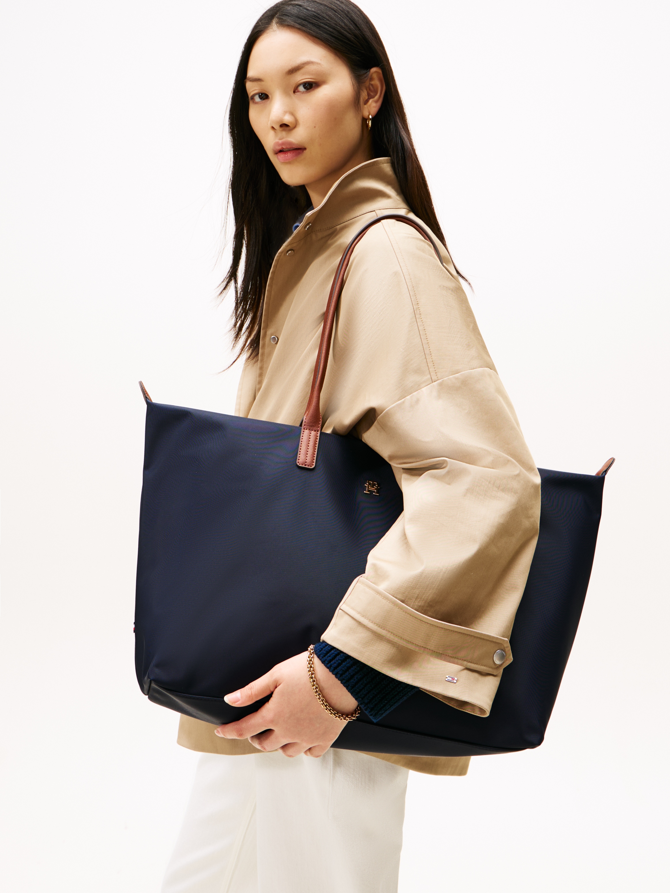 Tommy Hilfiger Tragetasche »POPETTE MAXI TOTE«, Damen Umhängetasche, Schultertasche mit Leder-Tragegriffen