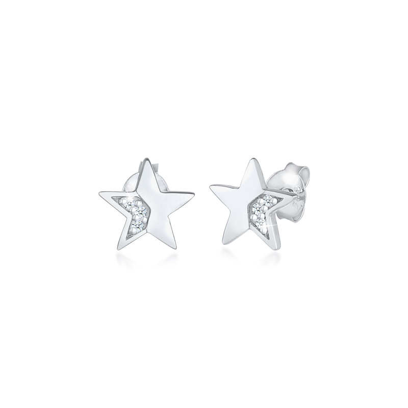 ELLI DIAMONDS Paar Ohrstecker »Stern Star Diamanten (0.03 ct) Stecker 925 Silber« Silber + weiß onesize Strahlende Stern Ohrstecker für Damen