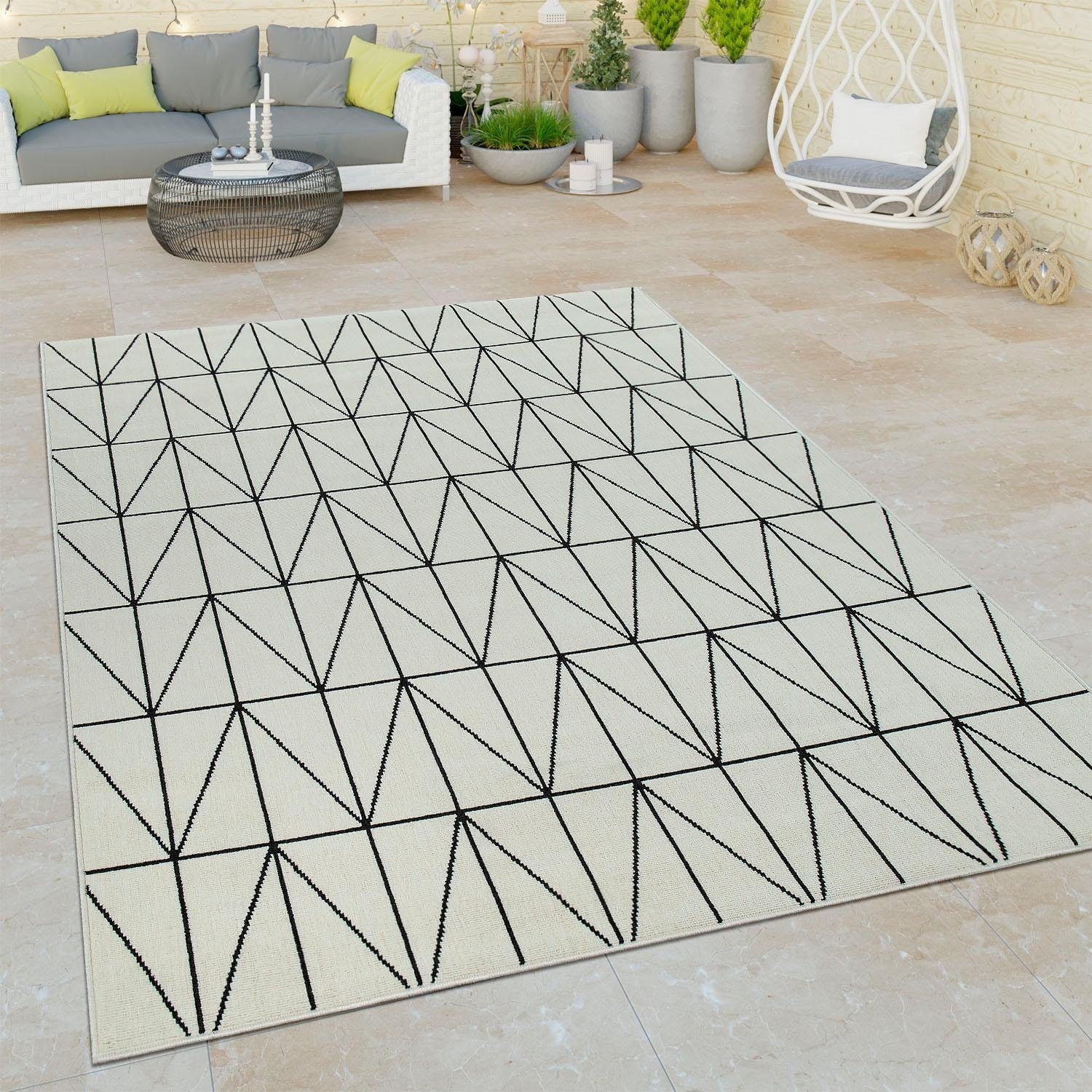 Paco Home Teppich »Brugge 224«, rechteckig, 4 mm Höhe, Flachgewebe, modernes gemetrisches Muster, In- und Outdoor geeignet