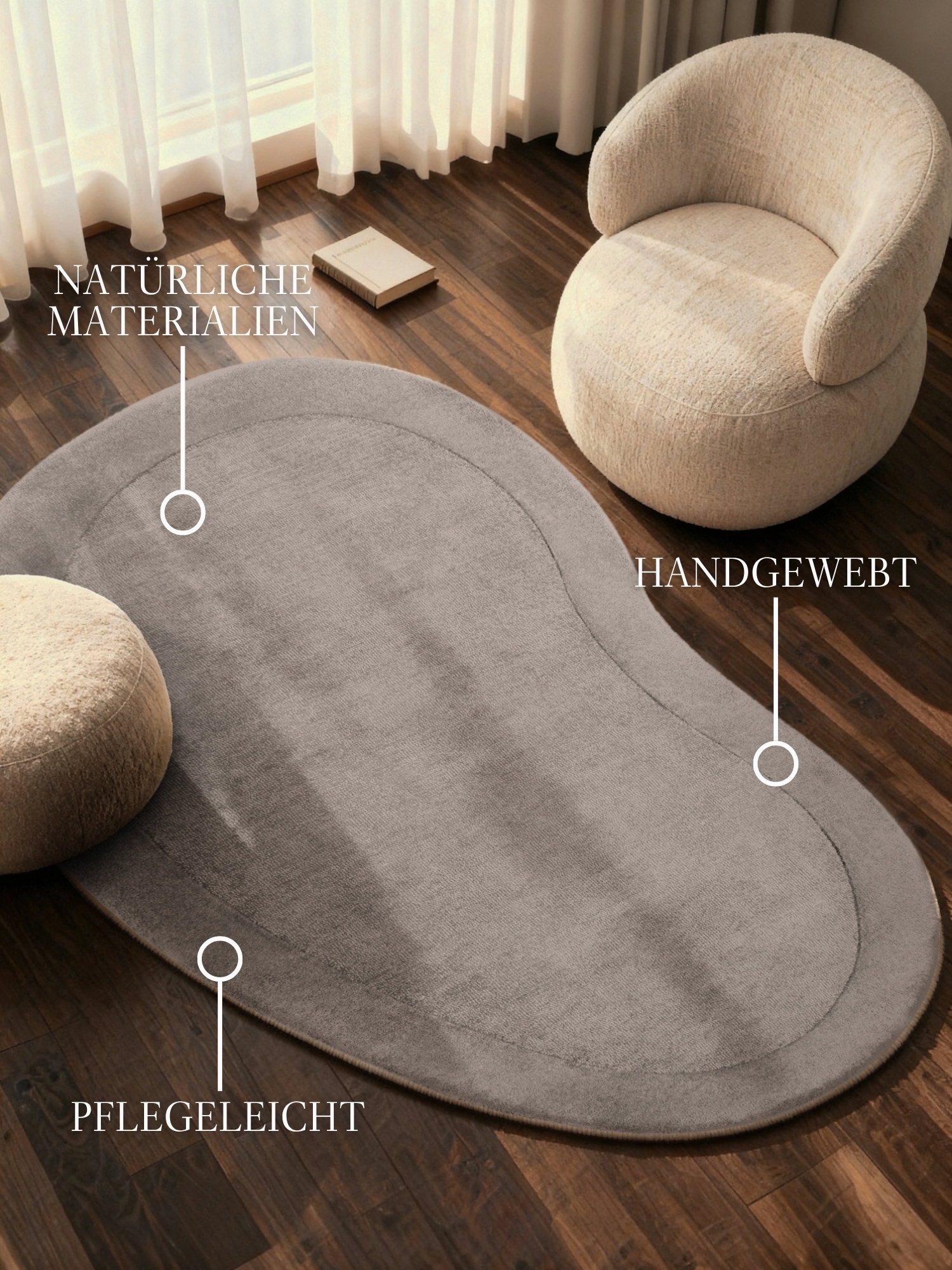 Villeroy & Boch Teppich »Wollteppich Kari« rechteckig 17 mm Höhe Handgewebt, Wolle, Bordüre, Einfarbig, Läufer, Wohnzimmer, Organisch