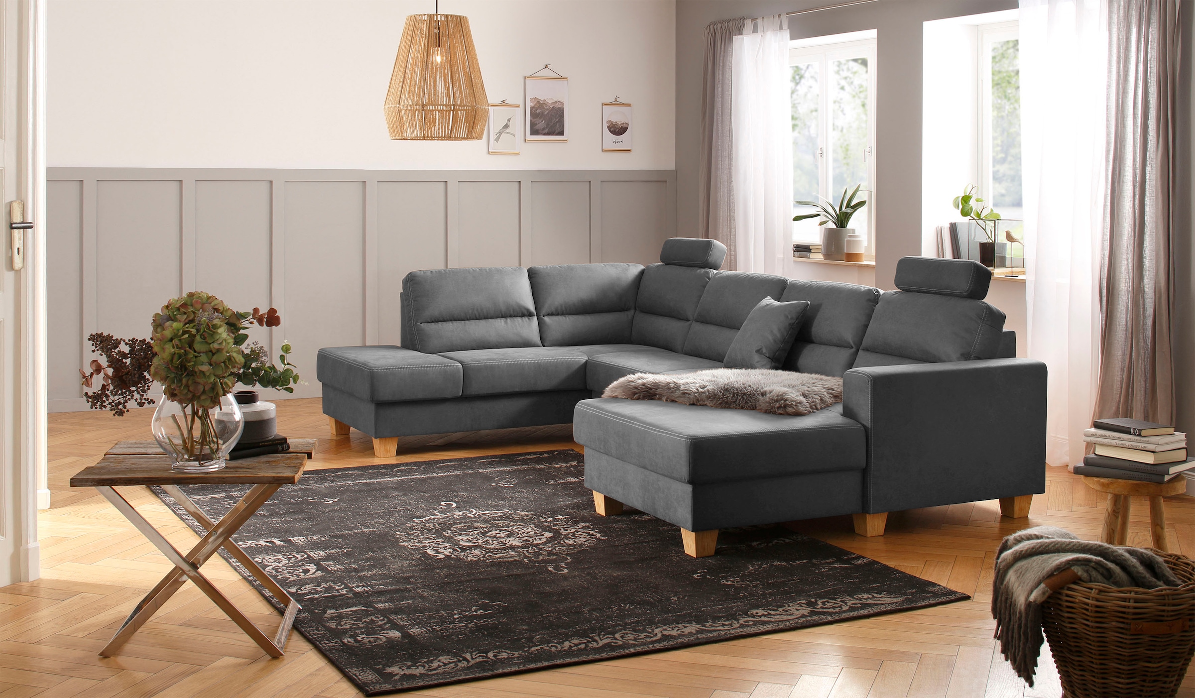 Home affaire Wohnlandschaft »Navan, komfortabel mit viel Platz, U-Form« wah günstig online kaufen