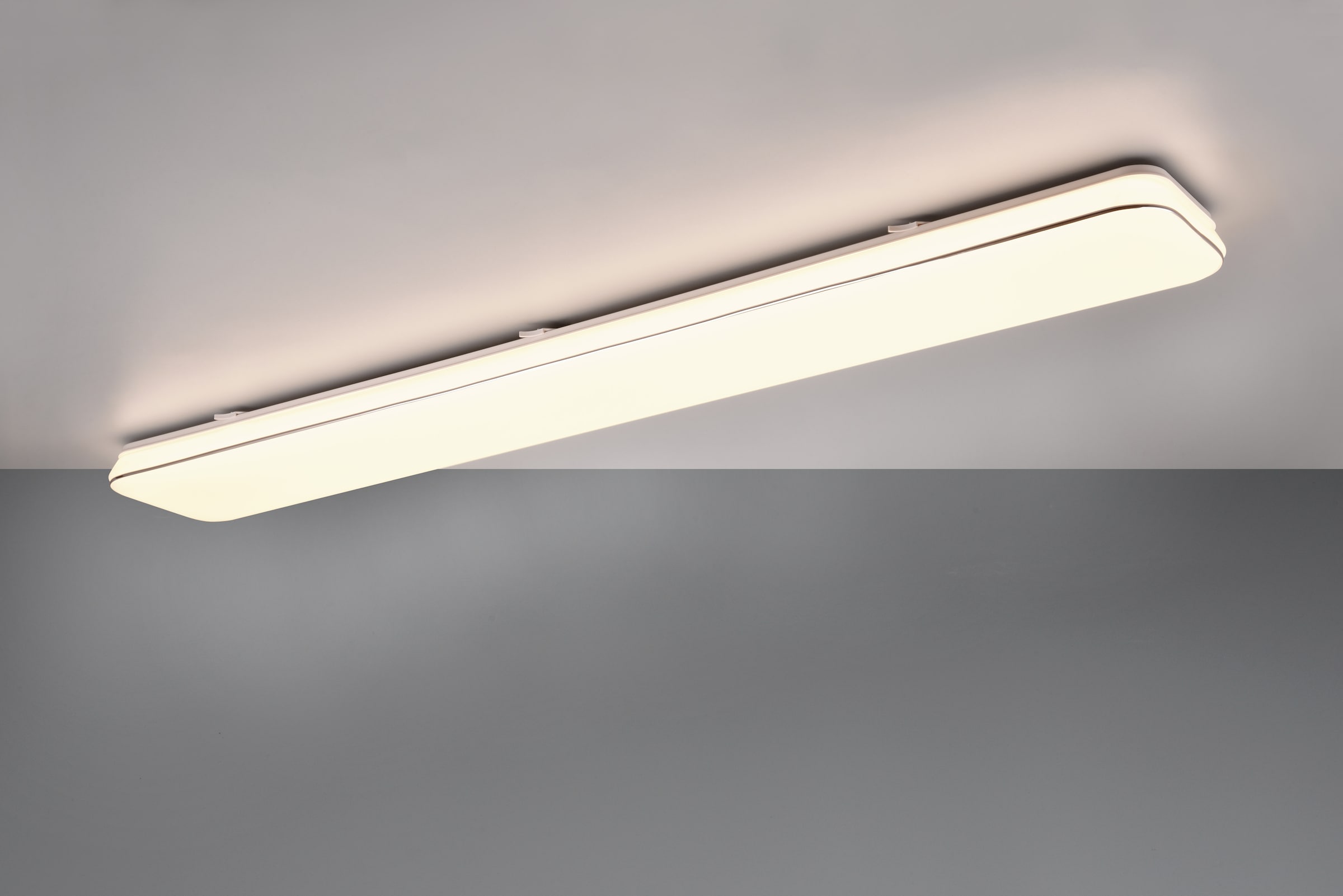 REALITY Leuchten LED Deckenleuchte »BLANCA, elegant schlichte weiße LED Deckenlampe, 120x17 cm, warmweiß«, 1 flammig, Leuchtmittel LED-Board | LED fest integriert, 3-Stufen dimmbar über Wandschalter, Deckenlampe für Büro Flur Treppe