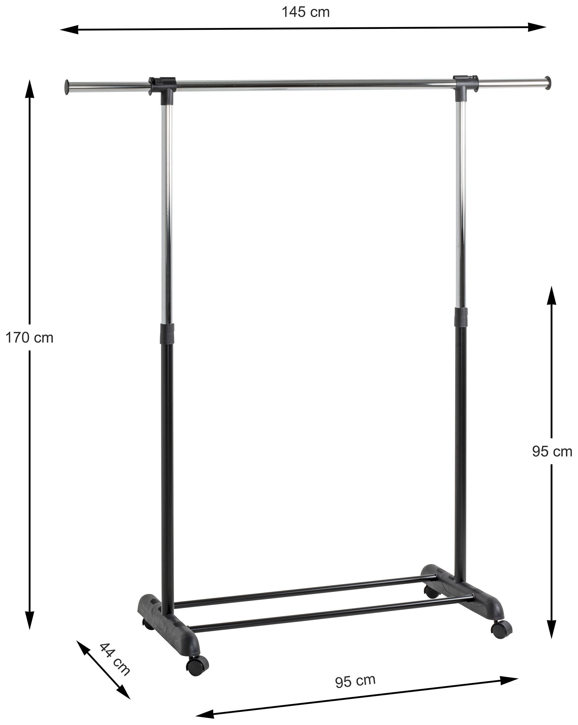HAKU Garderobenständer »Garderobe, Garderobenständer, Kleiderständer auf Rollen, Kleiderwagen« rechteckig - aus Metall Schwarz - B/T/H 95/44/95-170 cm