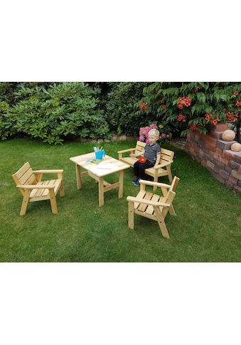 Garten-Kindersitzgruppe »Fehmarn«, (4 tlg.), aus Kiefernholz, 1 Bank, 1 Tisch, 2 Stühle