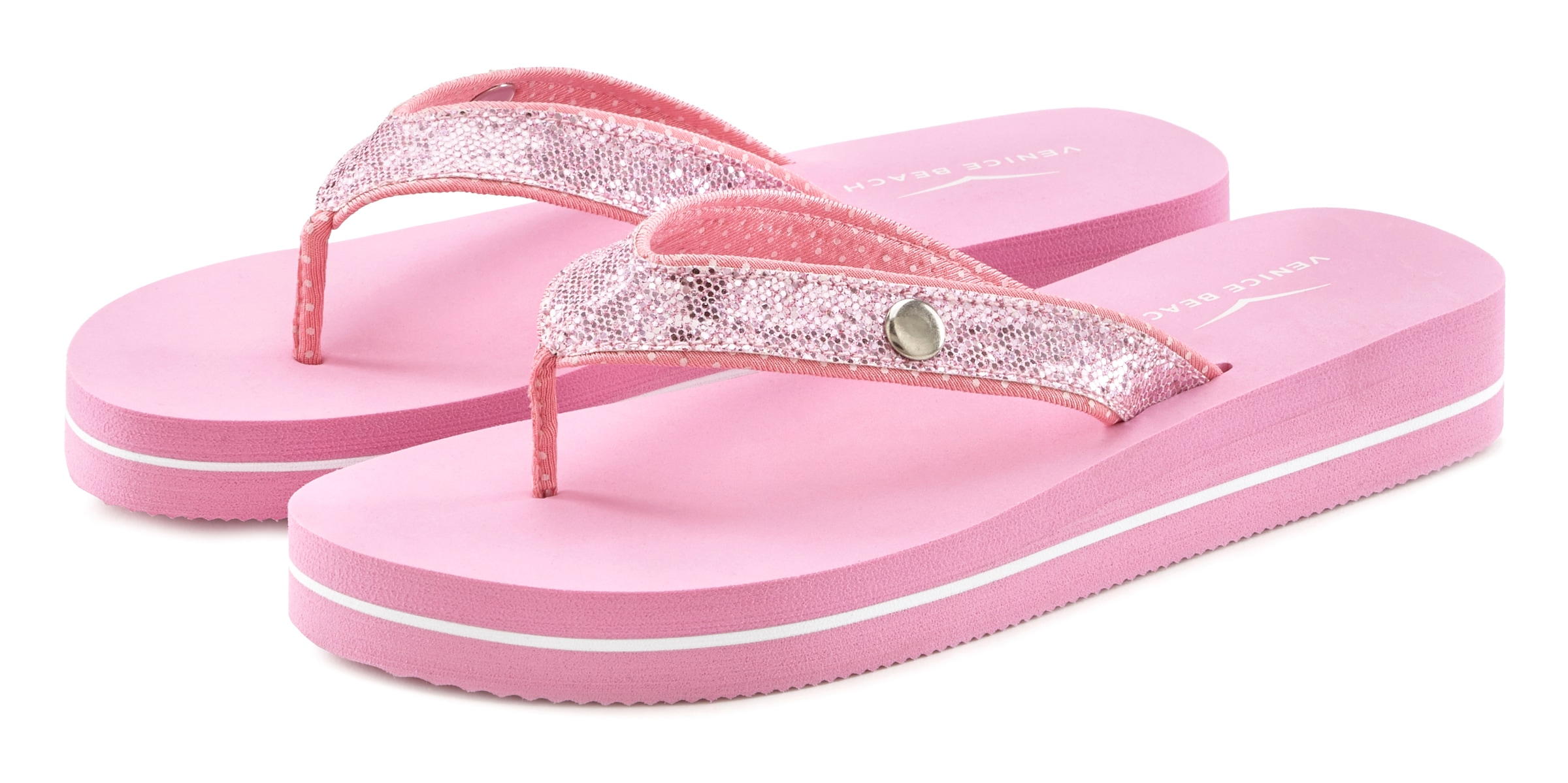 Venice Beach Badezehentrenner, Sandale, Pantolette, Badeschuh ultraleicht mit Glitzerband VEGAN