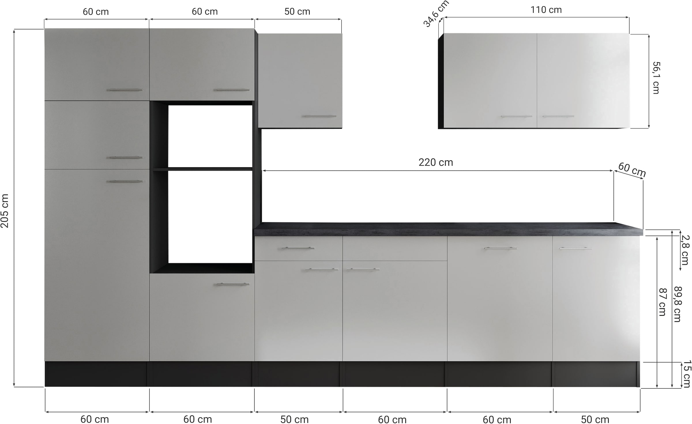 RESPEKTA Küchenzeile »Oliver« Breite 340 cm, 90 cm Arbeitshöhe, in exklusiver Konfiguration für OTTO