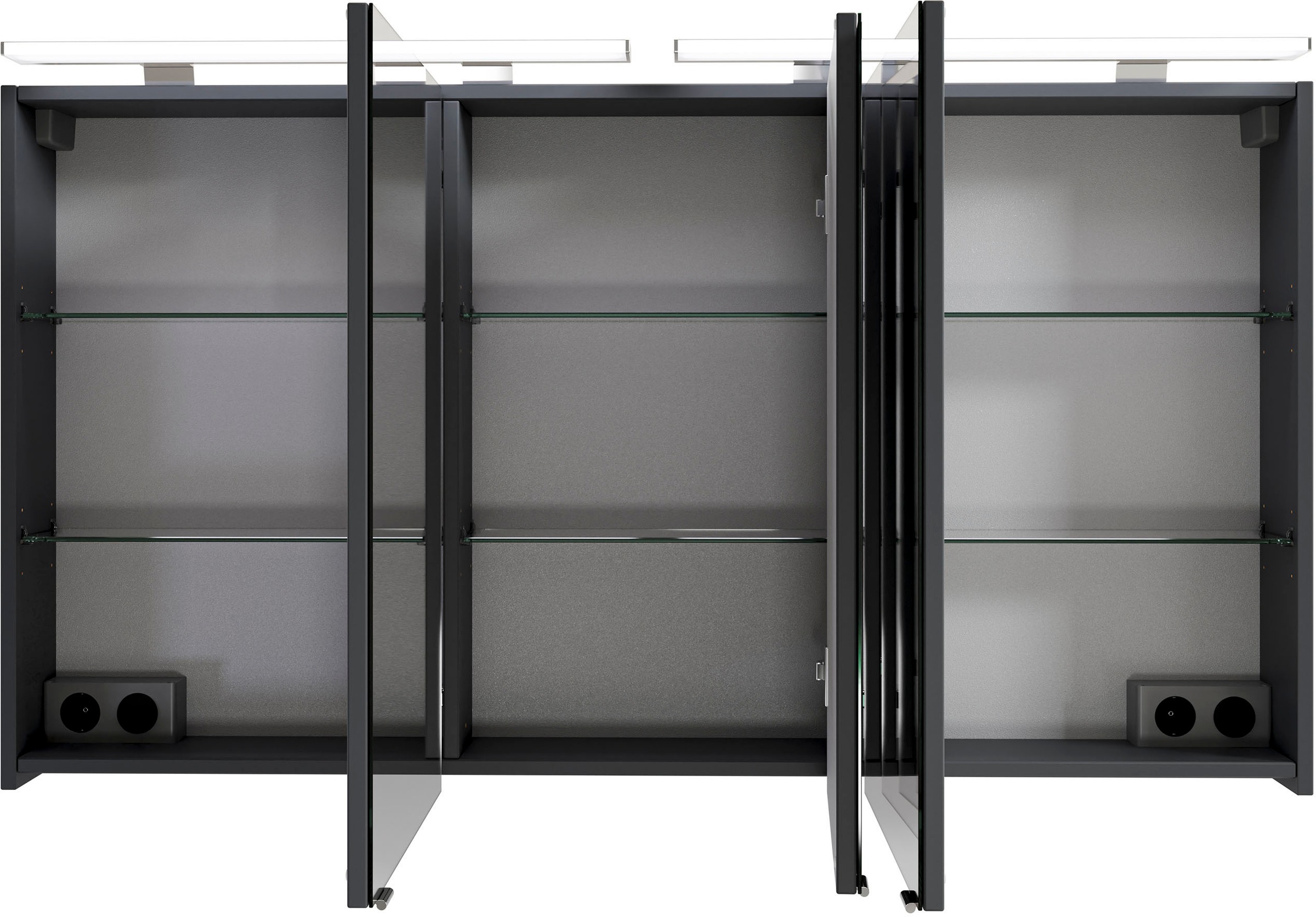 Saphir Badmöbel-Set »Serie 6025 2-teilig Mineralmarmor-Waschtisch mit LED-Spiegelschrank«, (2 St.), Waschplatz 132cm breit, 4 Schubladen, 2 Spiegel-Türen, inkl Türdämpfer