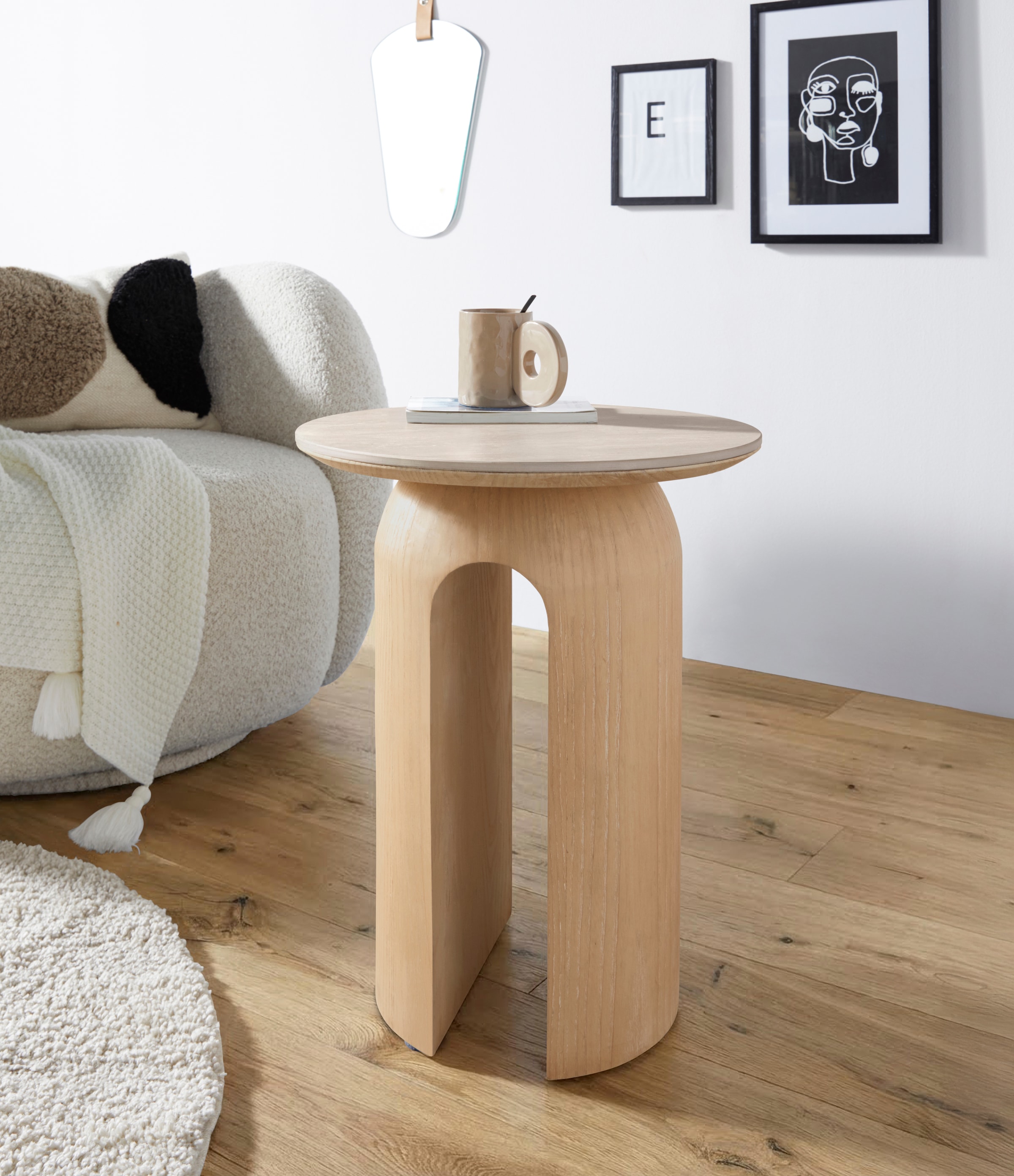 homsy by Ana Johnson Beistelltisch »Laysy« Holzdesign aus Esche, U-Form, Keramik Tischplatte, Breite 45 cm