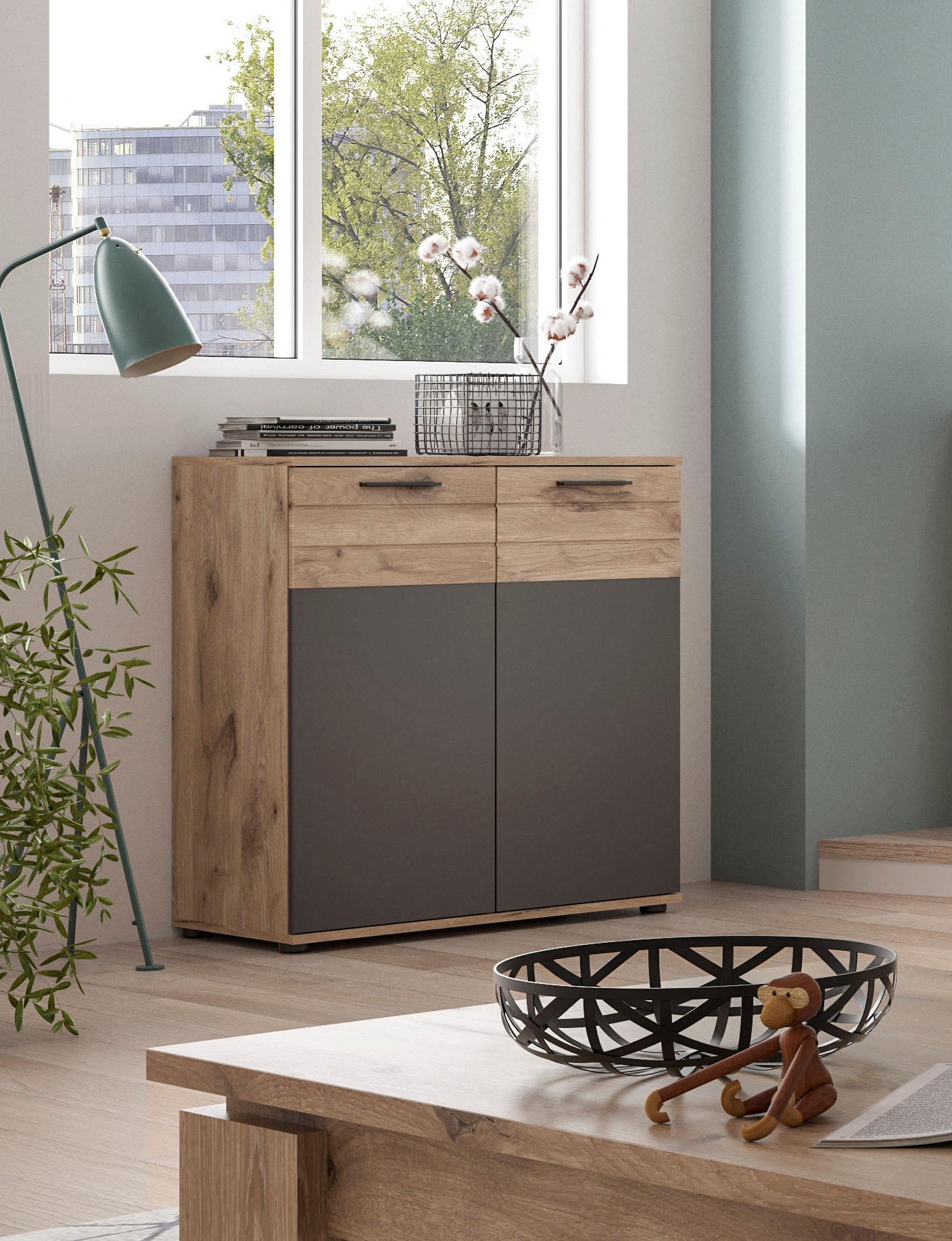 INOSIGN Sideboard »Riga, Breite 90 cm, 2 Türen mit Softclose, 4 Einlegeböden, 6 Fächer«, hochwertige Rillenfräsung, Schuhkommode, Kommode, Anrichte, Schrank
