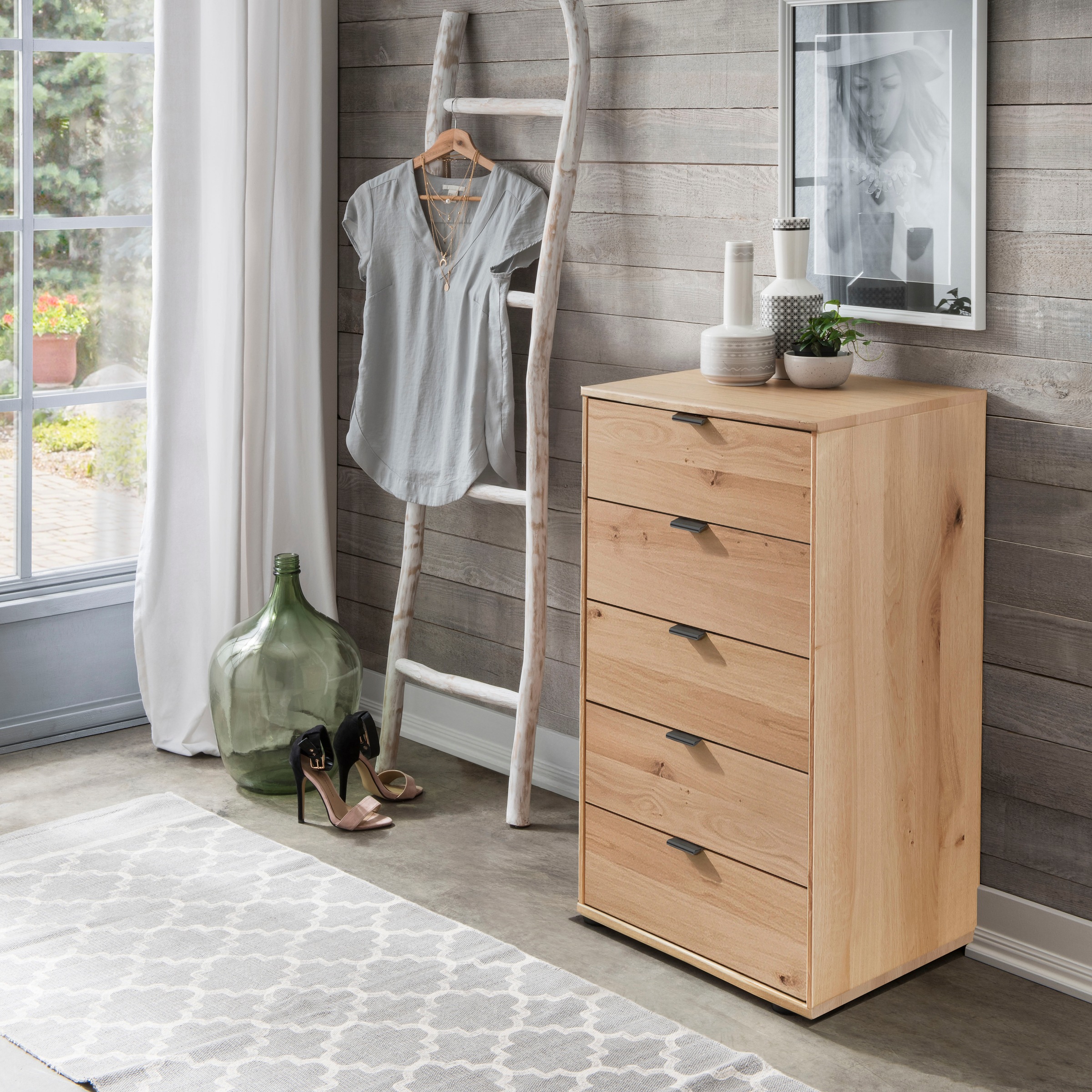 WIEMANN Schubkastenkommode »Cardiff Sideboard, Wäscheschrank, teilmassiv Bianco-Eiche, Schubladen« Glas- oder Massivholzfront, verschiedene Breiten, MADE IN GERMANY,  Schubkästen inklusive Selbsteinzug und Dämpfung