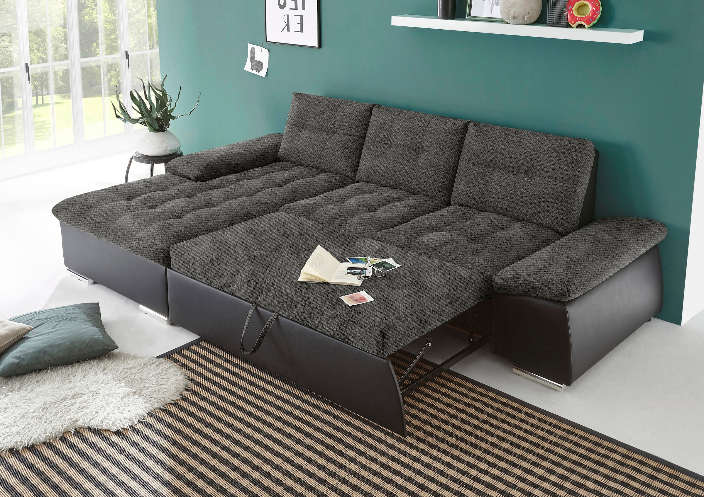 ED EXCITING DESIGN Ecksofa "Jakarta L-Form", mit Bettfunktion, Kopfstützen, günstig online kaufen