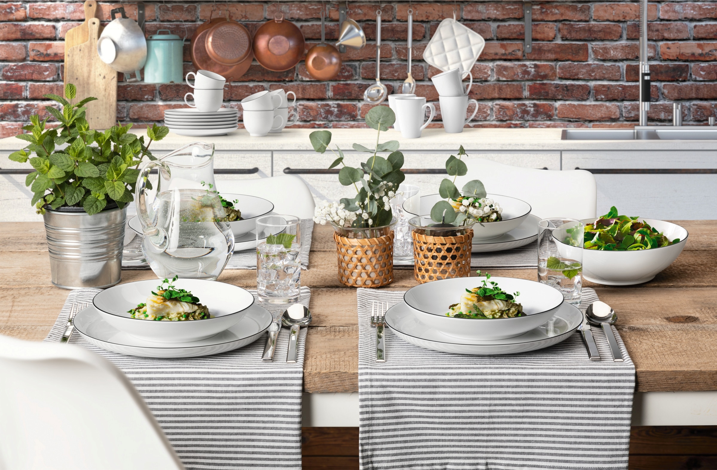 Seltmann Weiden Tafelservice »Teller Set, Geschirr-Set Lido Black Line«, (Set, 12 tlg.), Teller-Set, Suppenteller, 12 Teile, für 6 Personen, Made in Germany