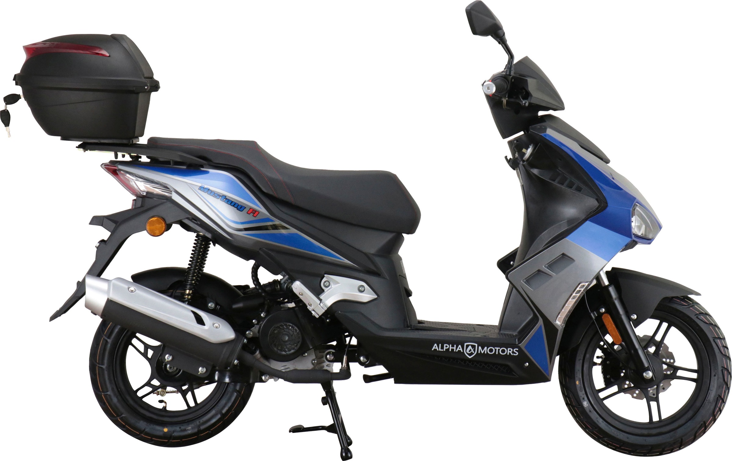 Alpha Motors Motorroller »Mustang FI«, 50 cm³, 45 km/h, Euro 5, 3 PS, (Set, mit Topcase), mit USB-Anschluss und Lenkerschloss, sportliches Design