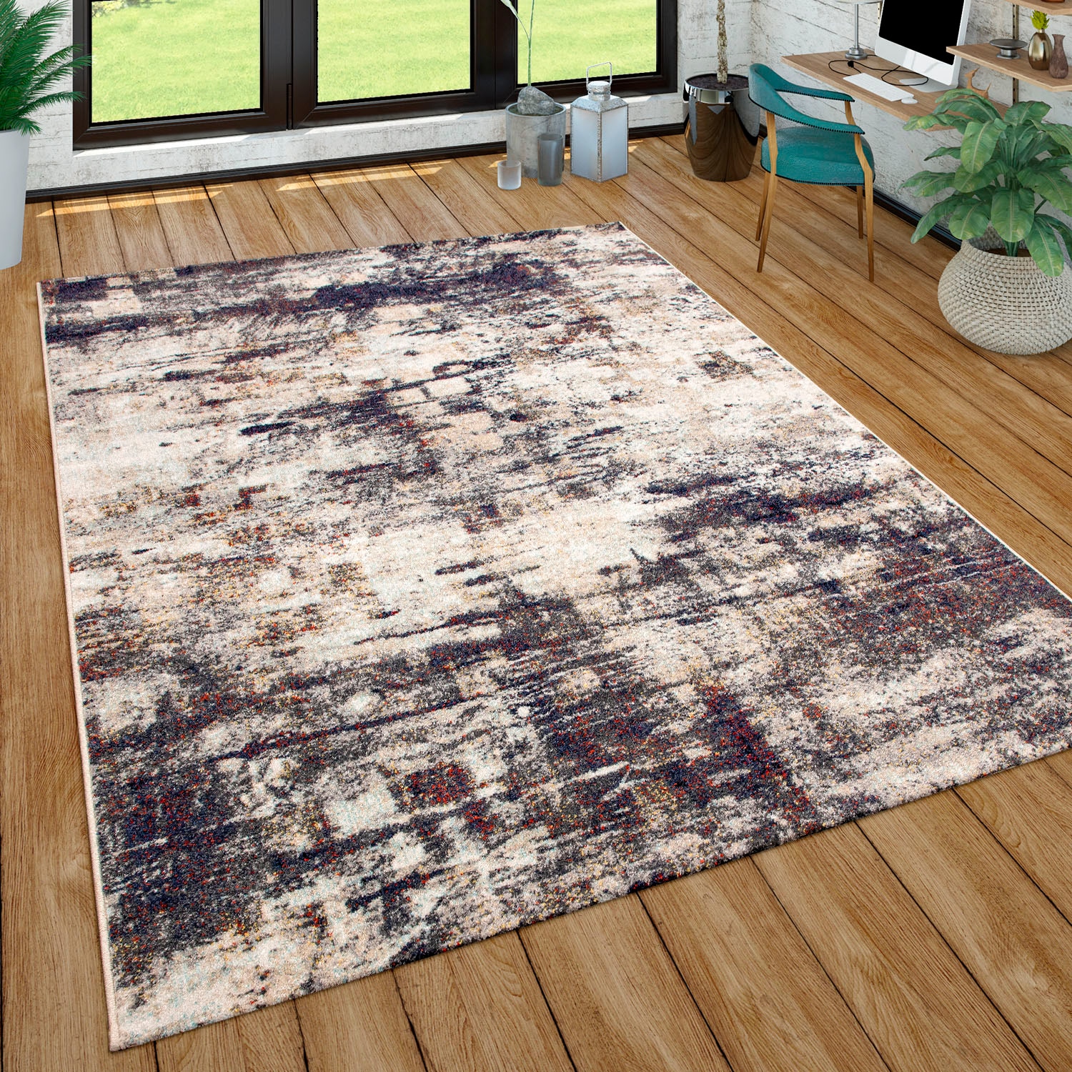 Paco Home Teppich »Jazz 711«, rechteckig, 13 mm Höhe, Kurzflor, modernes buntes Design und Used-Look