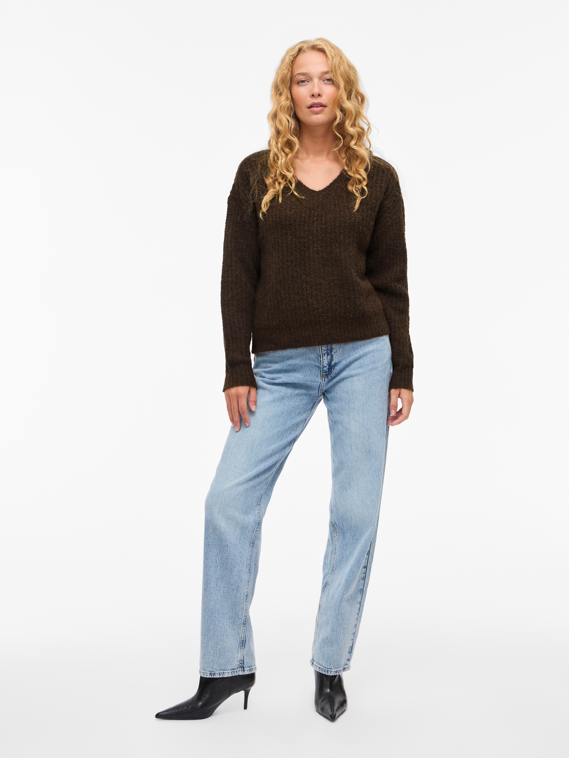 Vila V-Ausschnitt-Pullover »VILAMPE V-NECK L/S KNIT TOP-NOOS« Materialmix, regular fit