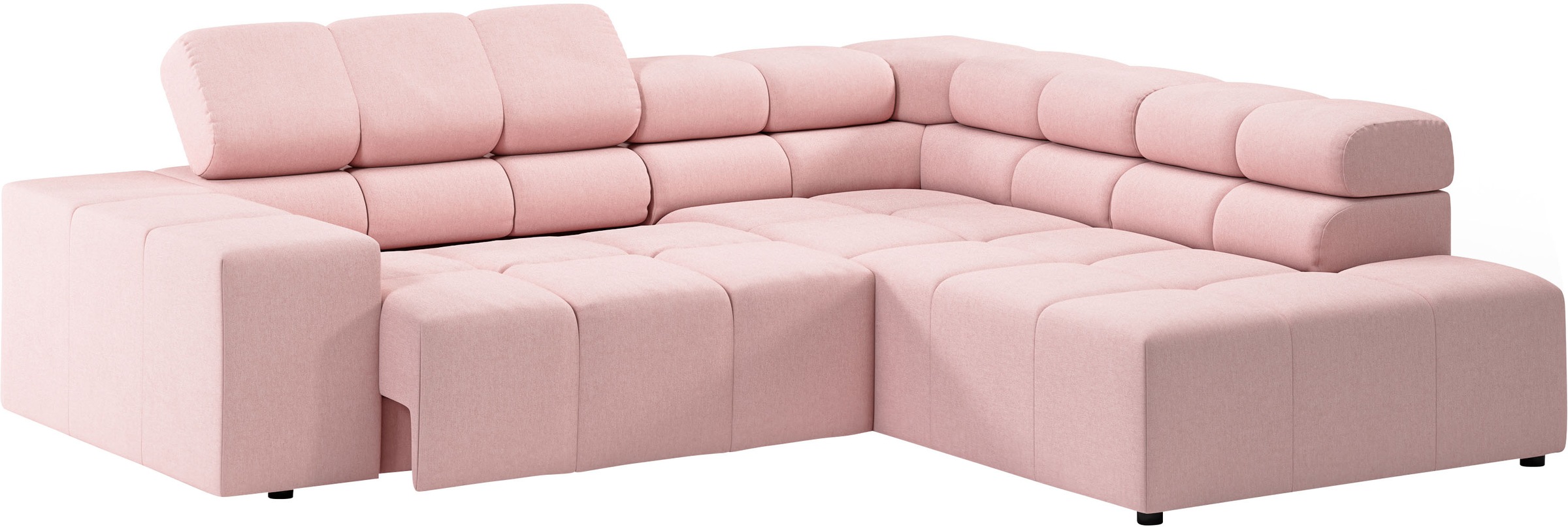 INOSIGN Ecksofa »Ancona, incl. Kopfteilverstellung + 3 Zierkissen, L-Form, bequem«, wahlweise motorische Sitztiefenverstellung, B/T(H: 249/215/70 cm
