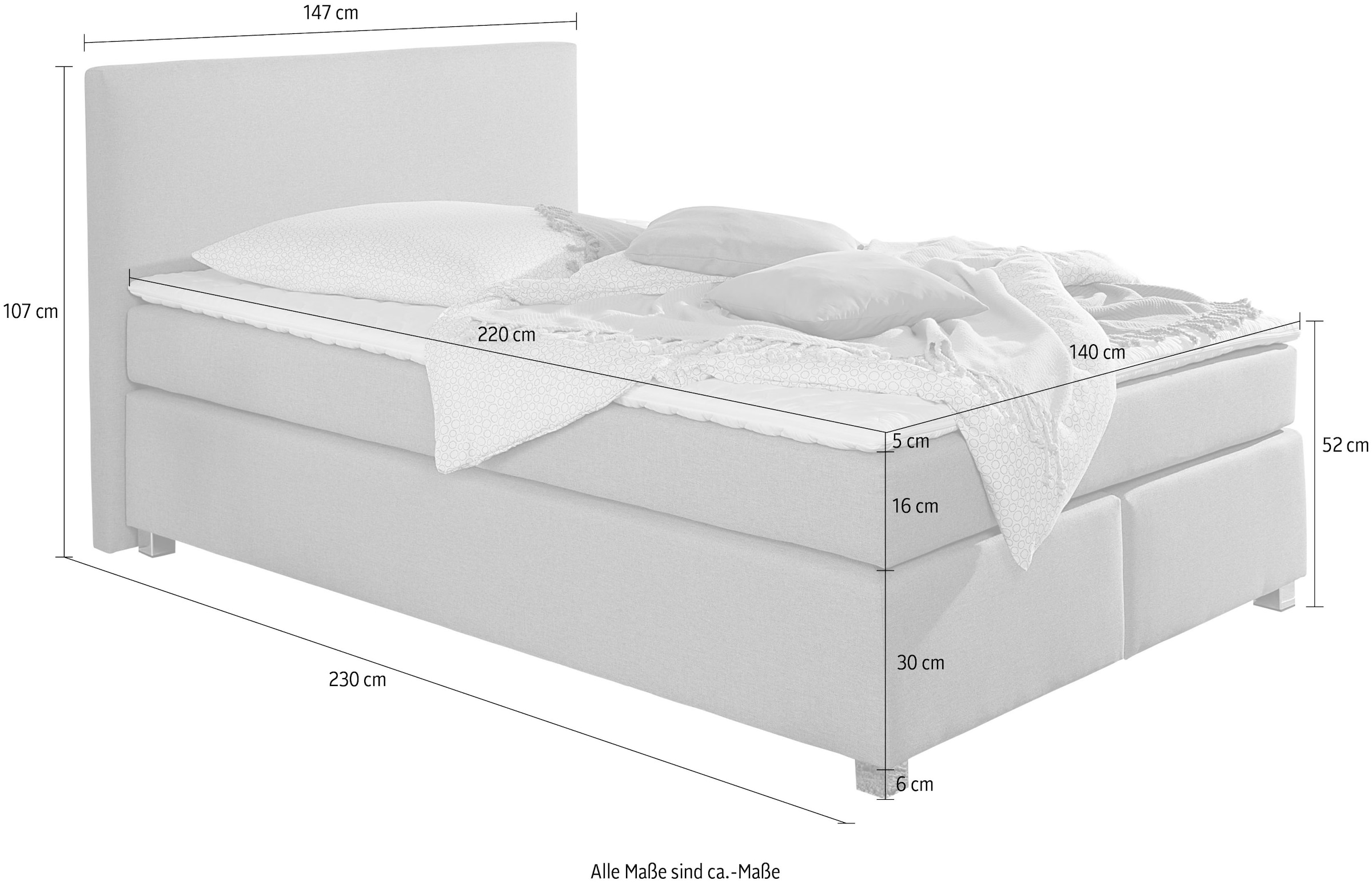 INOSIGN Boxspringbett »Eliana«, inkl. Topper, in 4 Breiten, 3 Matratzenarten und 2 Härtegraden