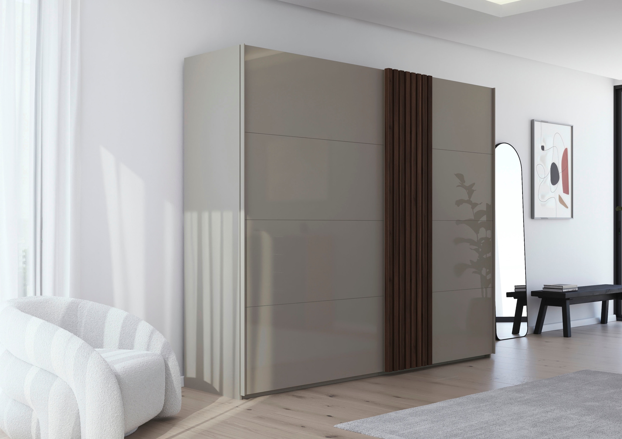 rauch Schwebetürenschrank »Kleiderschrank Schrank Garderobe Wäscheschrank TEGIO«, mit hochwertigen Holzdekoraufleistung und Glasfront MADE IN GERMANY